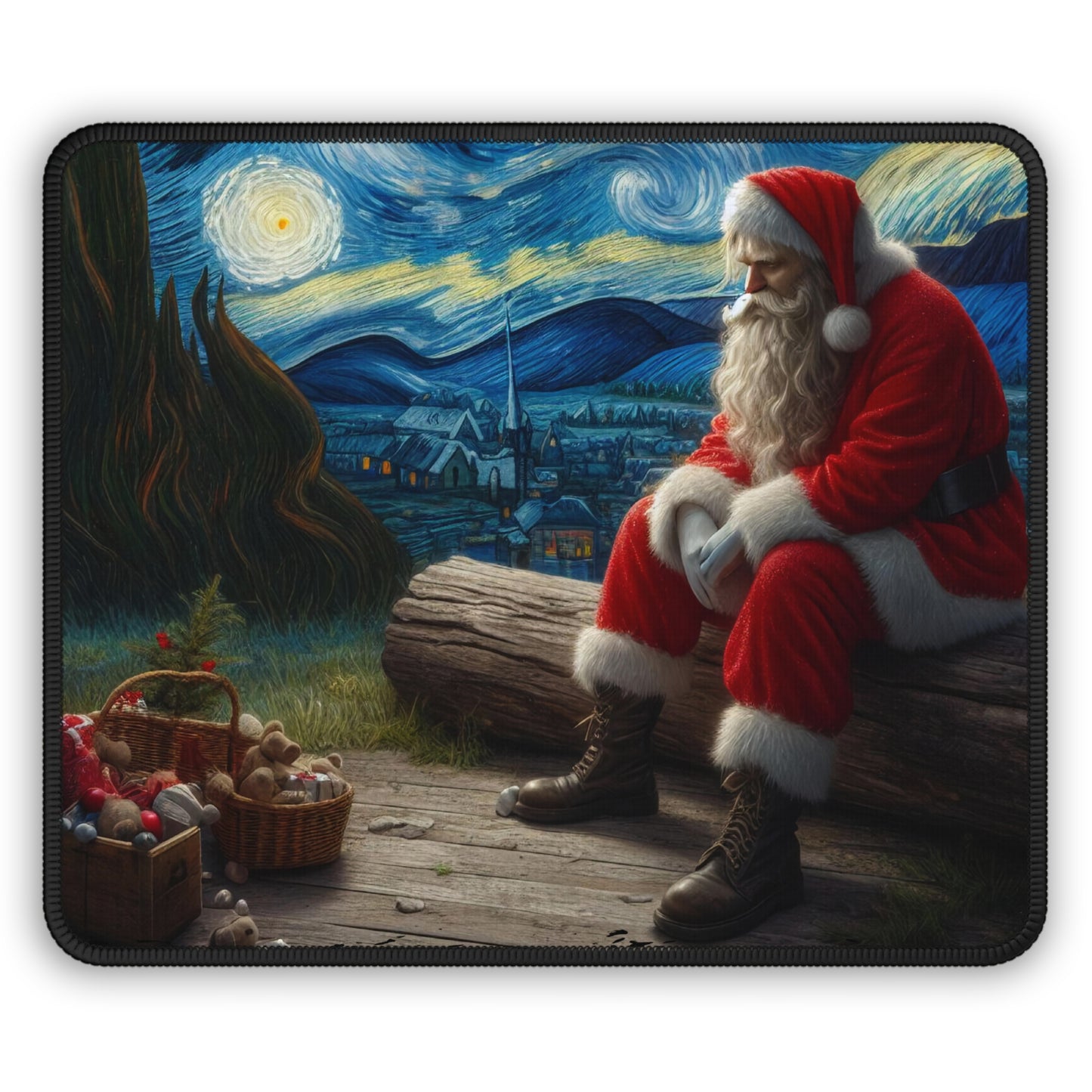 Santa Claus Night Sky Non-Slip Mouse Pad | Starry Night-Inspired Holiday Art | Christmas Gift for Santa Lovers Holiday Office Decor Desk Mat