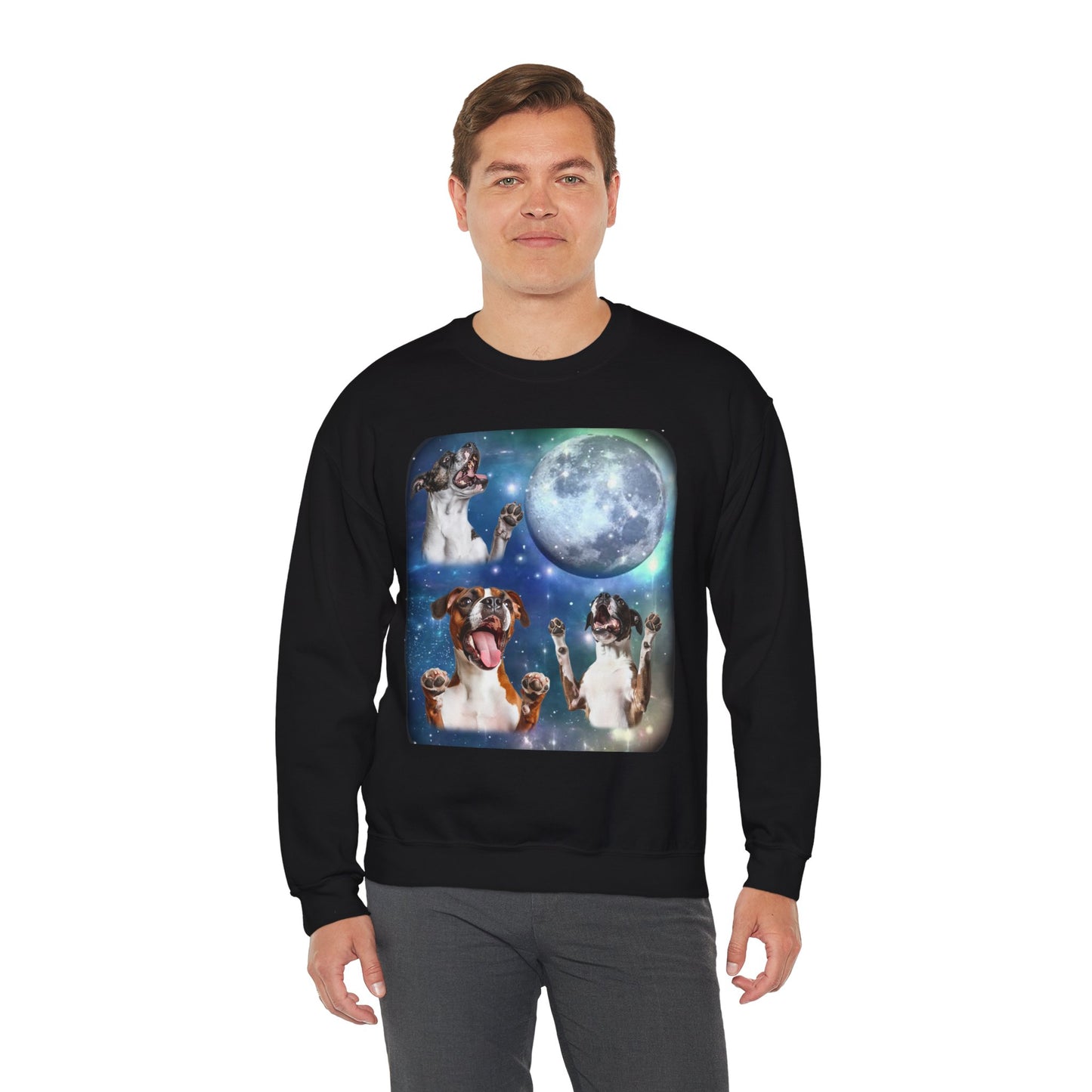 Boxer Howling at Moon Sweatshirt | Vintage Dog Lover Pullover Sweater | Funny Boxer Apparel Gift for Dog Lovers and Pet Enthusiasts