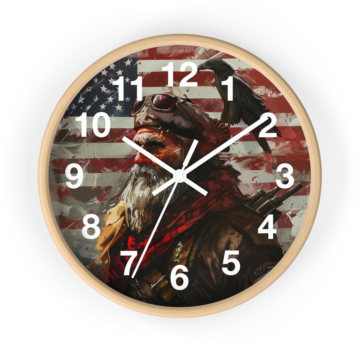 Bearded Patriot Wall Clock with Crow | Grunge USA Rebel Art | Battery Operated | Founding Fathers Inspired Decor | Unique Patriotic Gift