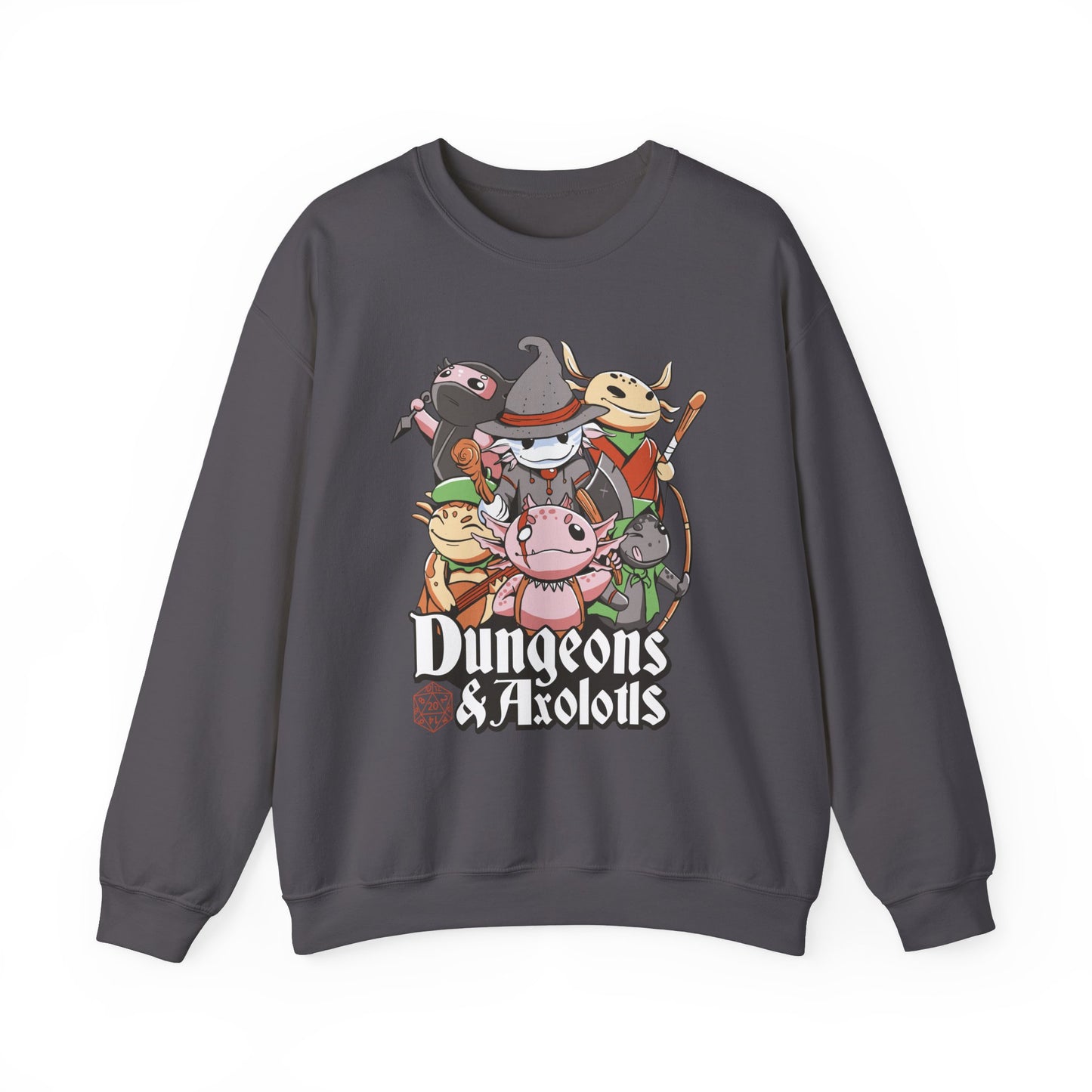 Dungeons and Axolotls Funny D&D Parody Sweatshirt | Nerdy Fantasy Game Sweater Axolotl Lovers Unique Winter Gift Cozy Fun Sweatshirt Gamers