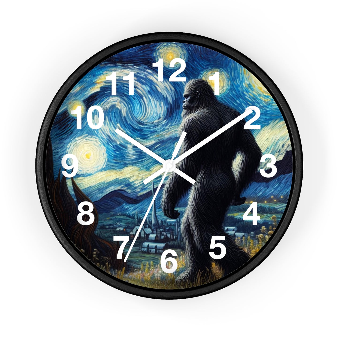 Bigfoot Night Sky Wall Clock | Battery Operated | Starry Night Inspired Art | Perfect Gift Bigfoot Lovers Humorous Sasquatch Wall Decor