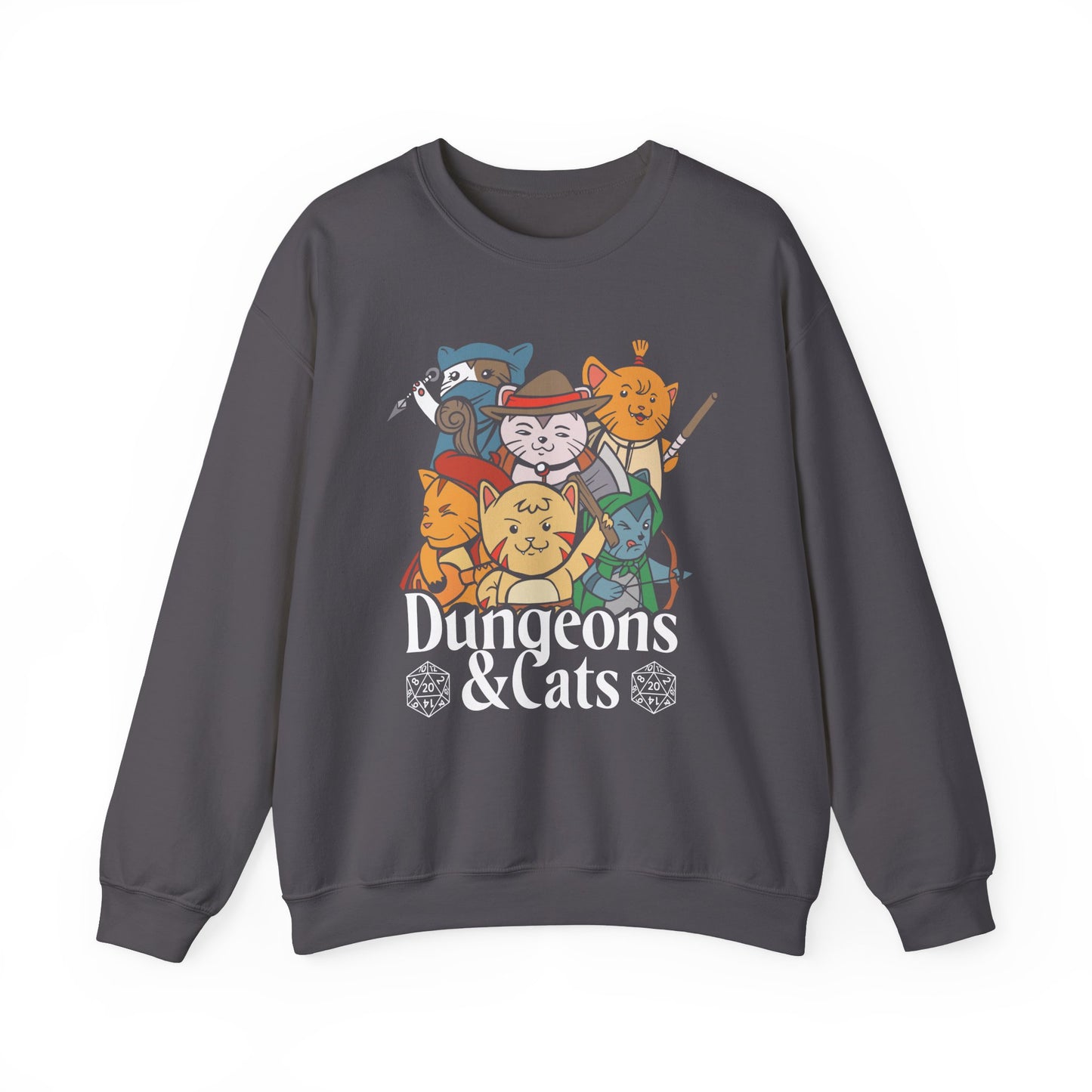 Dungeons and Cats Funny D&D Parody Sweatshirt | Nerdy Fantasy Game Sweater for Cat Lovers | Unique Winter Gift | Cozy Fun Sweatshirt Gamers