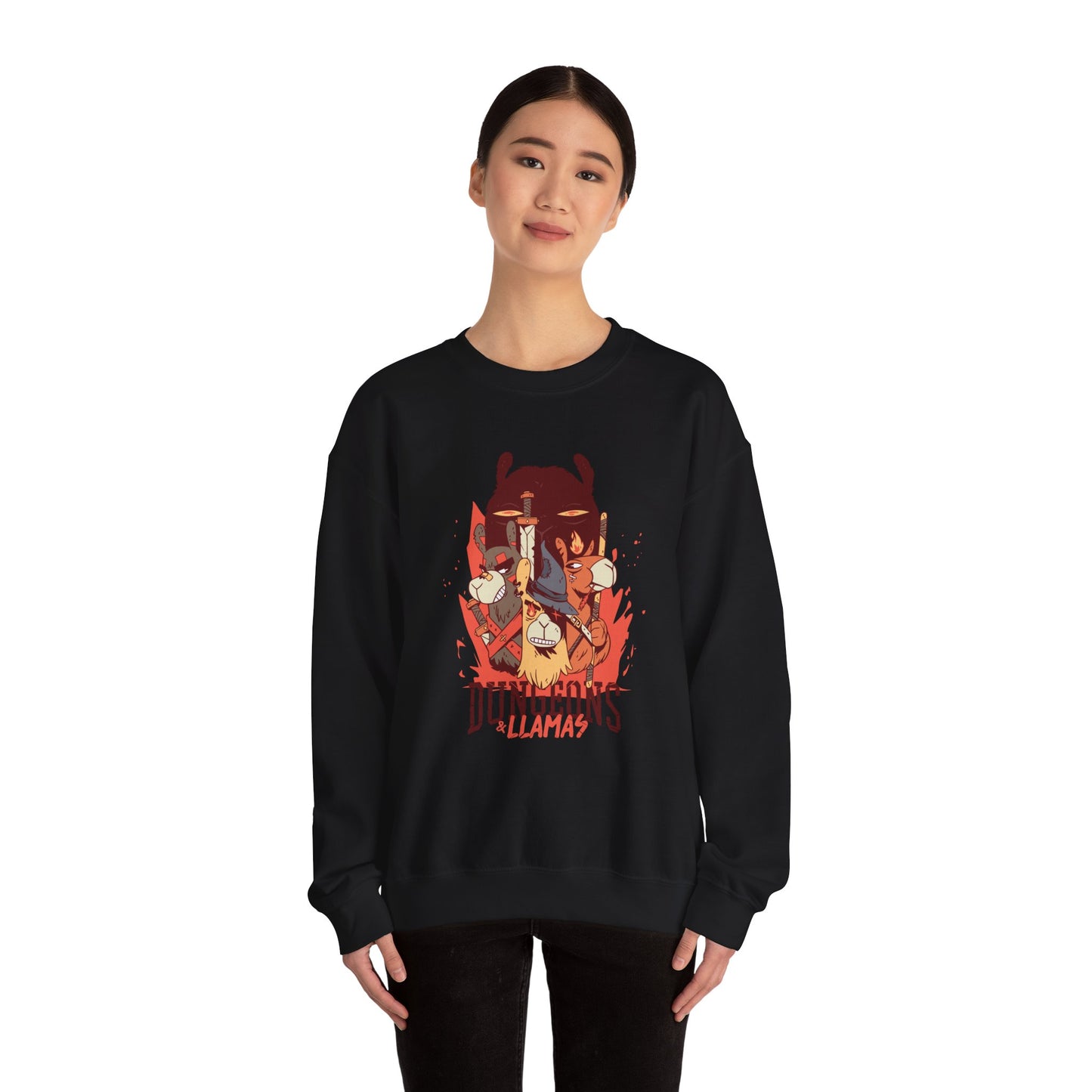 Dungeons and Llamas Funny D&D Parody Sweatshirt | Nerdy Fantasy Game Sweater Llama Lovers | Unique Winter Gift | Cozy Fun Sweatshirt Gamers