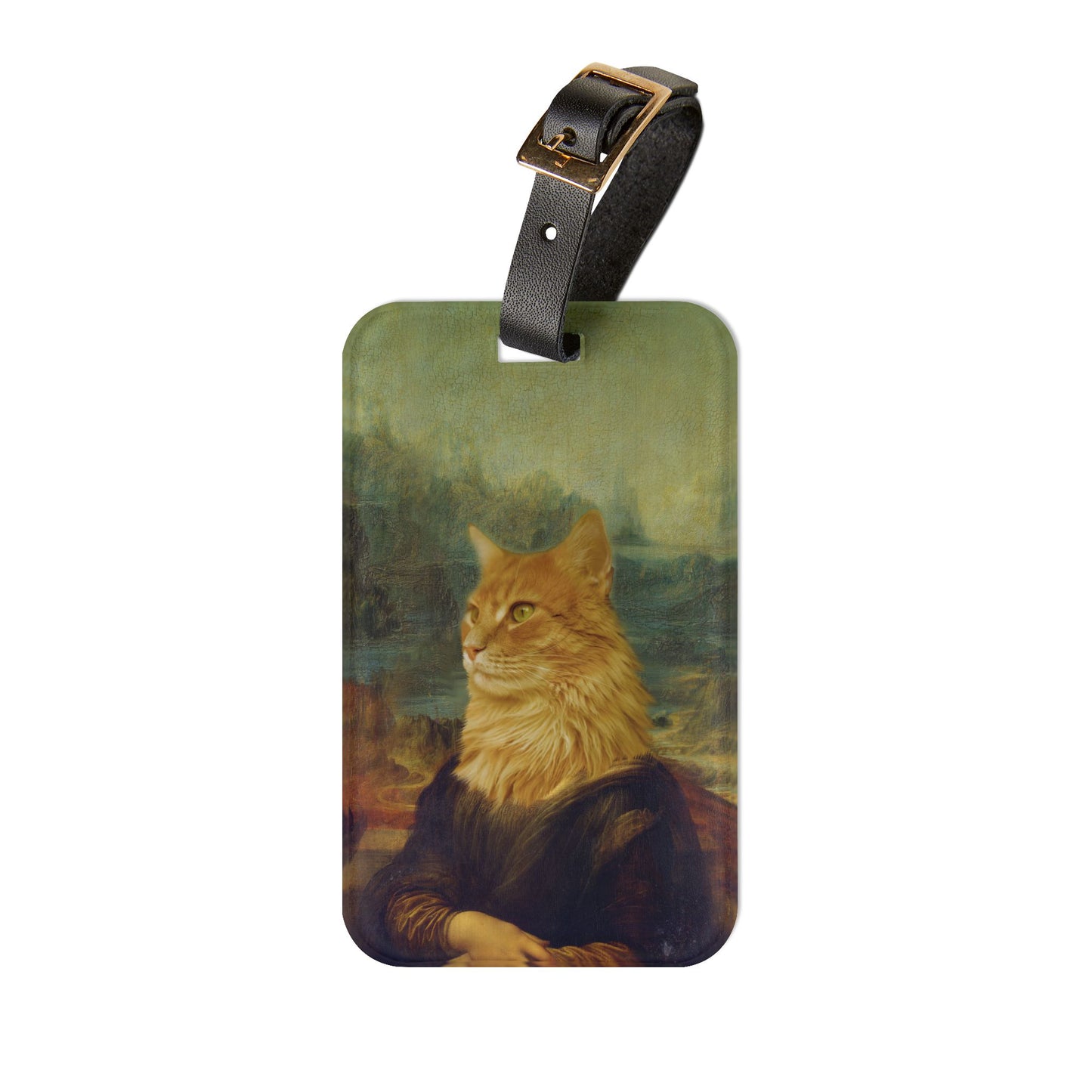 Funny Mona Lisa Style Cat Head Luggage Tag - Cat Lisa Painting Joke Baggage ID - Classic Art Humor for Cat Lovers Classic Art Humor