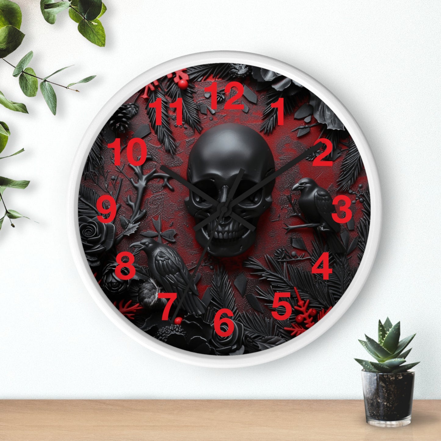 Black Skull Wall Clock | Gothic Style Home Decor | Dark Spooky Aesthetic | Battery Operated | Unique Gift for Gothic Enthusiasts