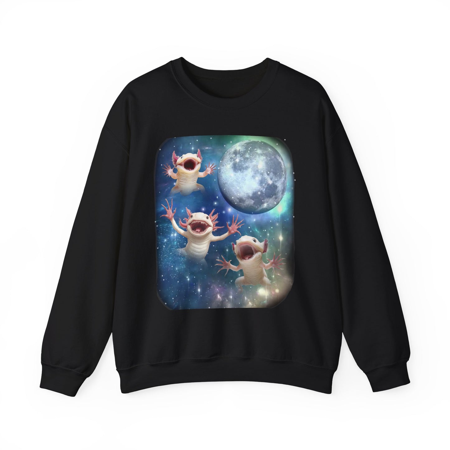 Axolotl Howling at Moon Sweatshirt | Vintage Aquatic Salamander Pullover Sweater | Funny Axolotl Apparel Gift for Animal Lovers Semi Aquatic