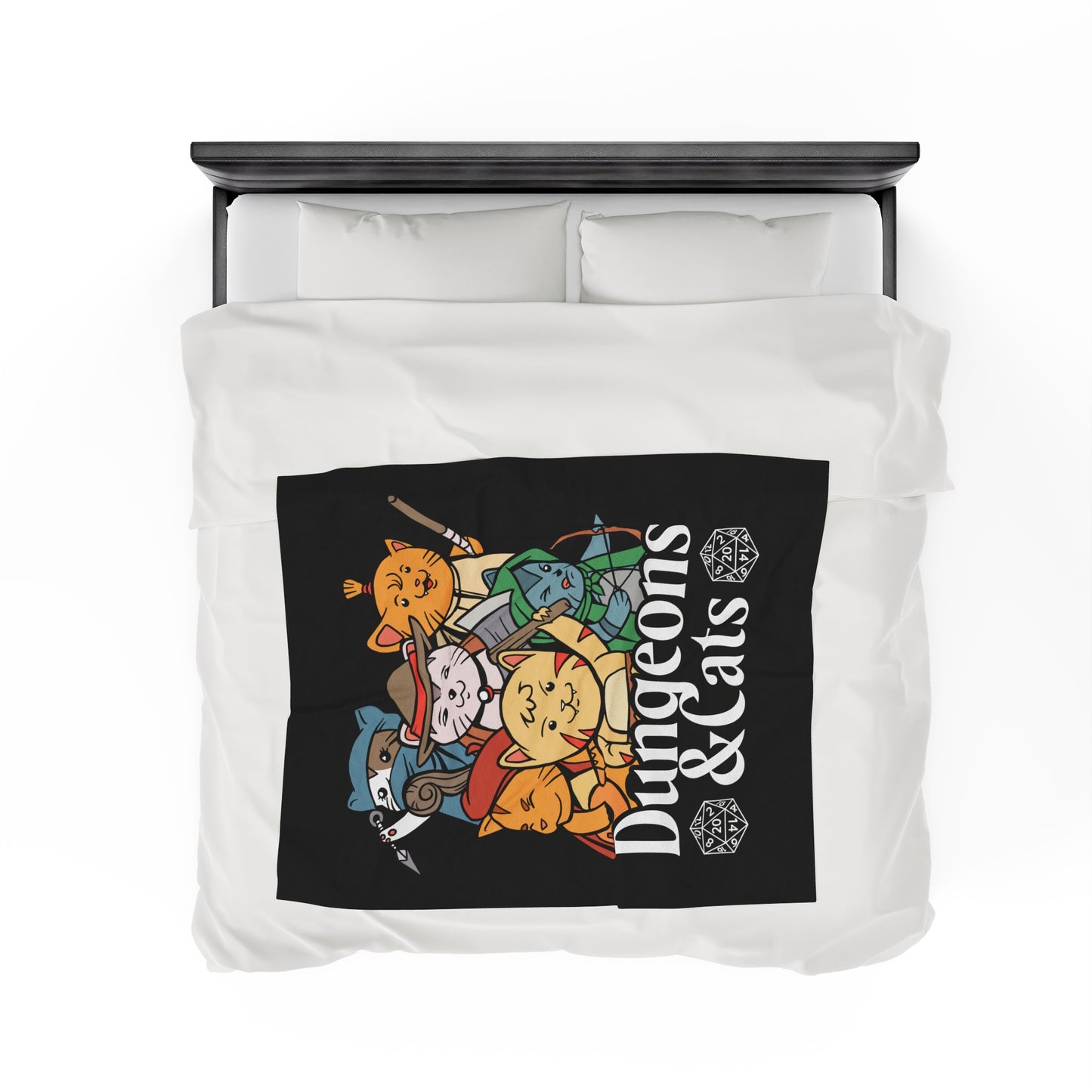 Dungeons and Cats Velveteen Plush Throw Blanket | Funny Cat Lover Gift | Nerdy Parody Blanket Fantasy Roleplaying Cozy Feline Decor Cat Gift
