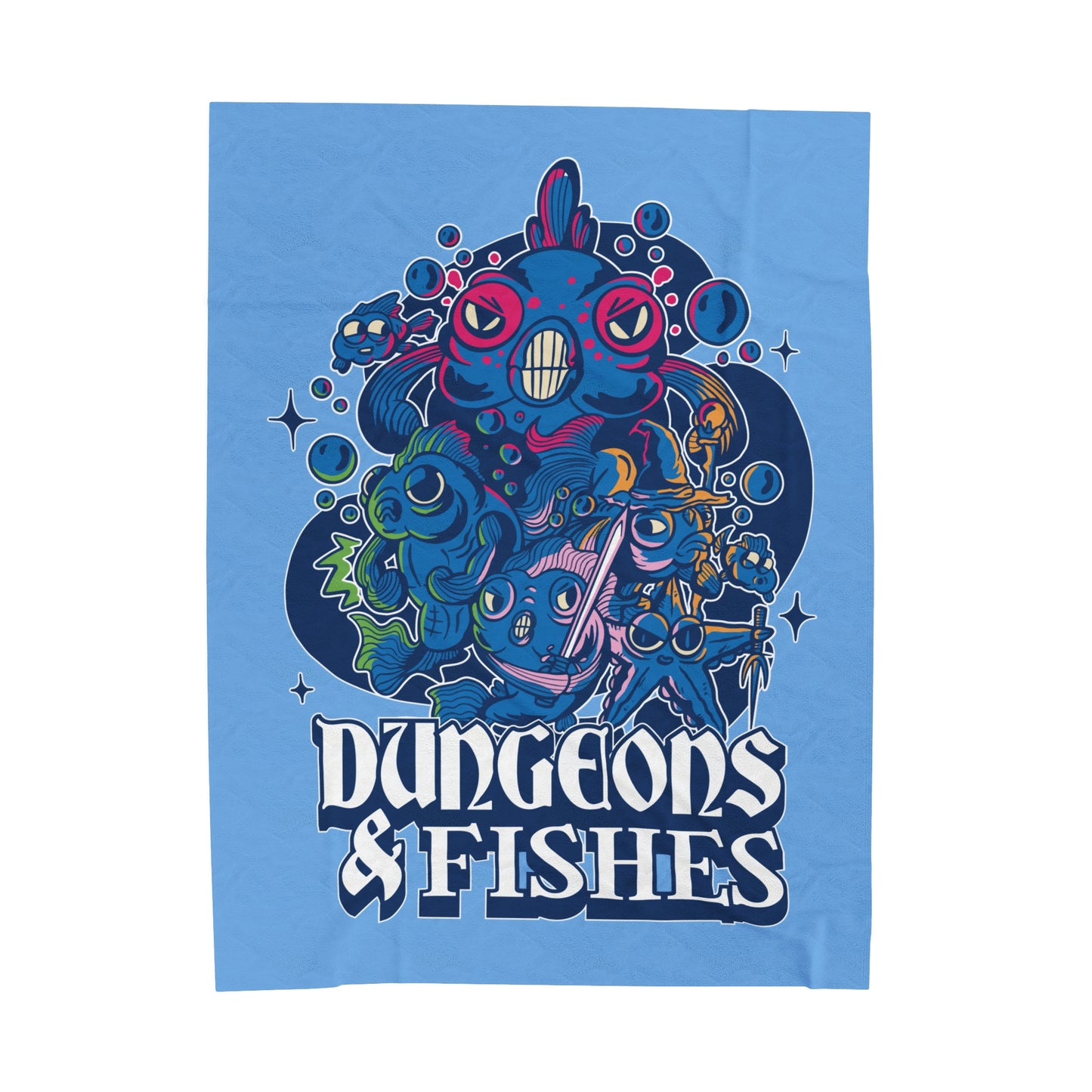 Dungeons and Fishes Velveteen Plush Throw Blanket | Funny Fish Lover Gift | Nerdy Parody Blanket | Fantasy Roleplaying Cozy Aquatic Decor