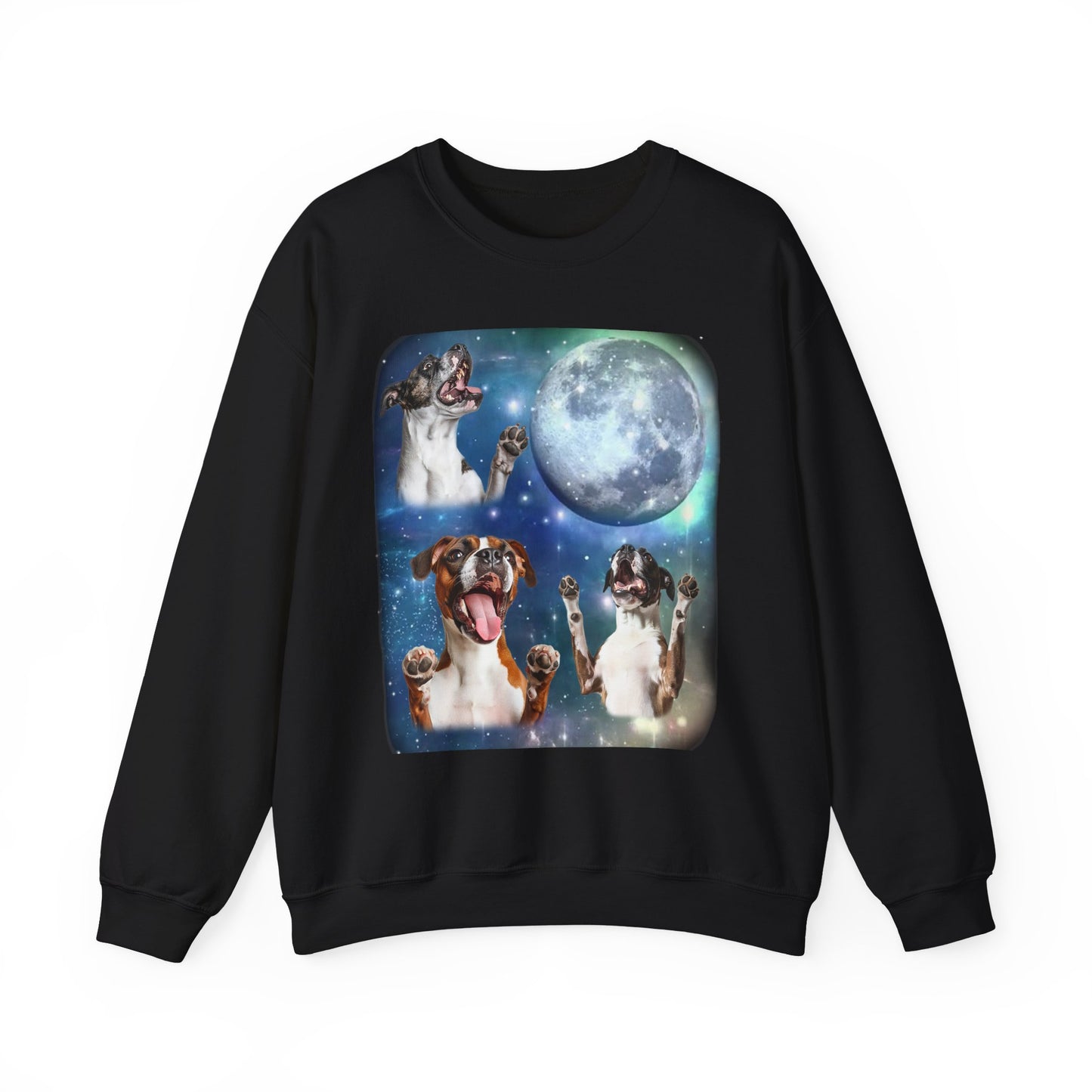 Boxer Howling at Moon Sweatshirt | Vintage Dog Lover Pullover Sweater | Funny Boxer Apparel Gift for Dog Lovers and Pet Enthusiasts