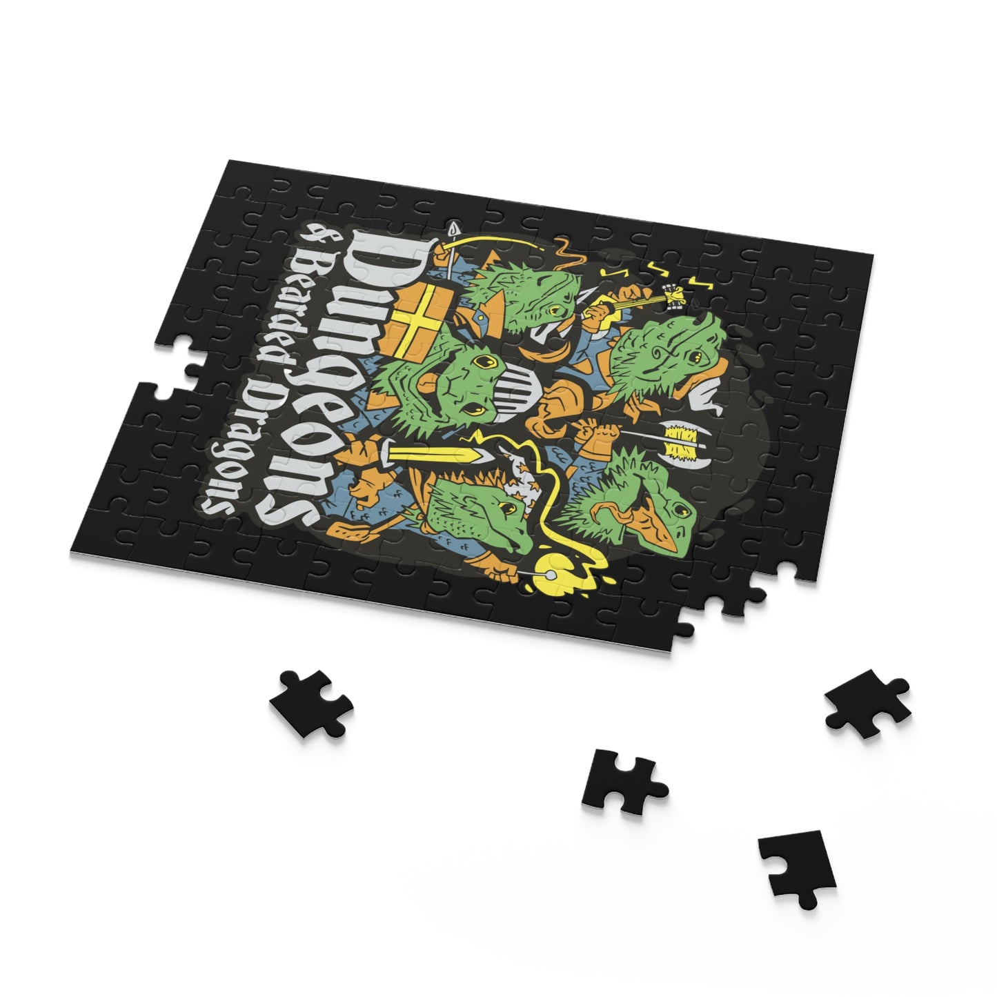 Dungeons and Bearded Dragons Jigsaw Puzzle Funny D&D Parody 120-500 Pieces Nerdy Fantasy Game Fans and Bearded Dragon Lover RPG Style Puzzle