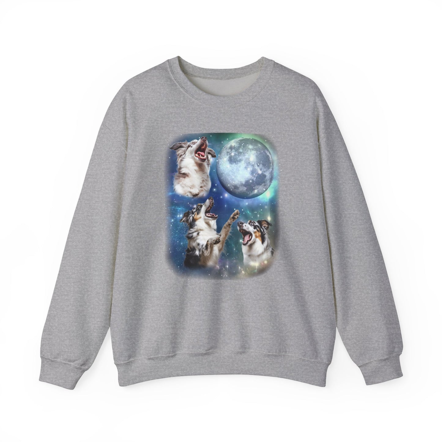 Australian Shepherd Howling at Moon Sweatshirt | Vintage Dog Lover Pullover Sweater Funny Aussie Dog Apparel Gift Pet Lovers Aussie Shepherd