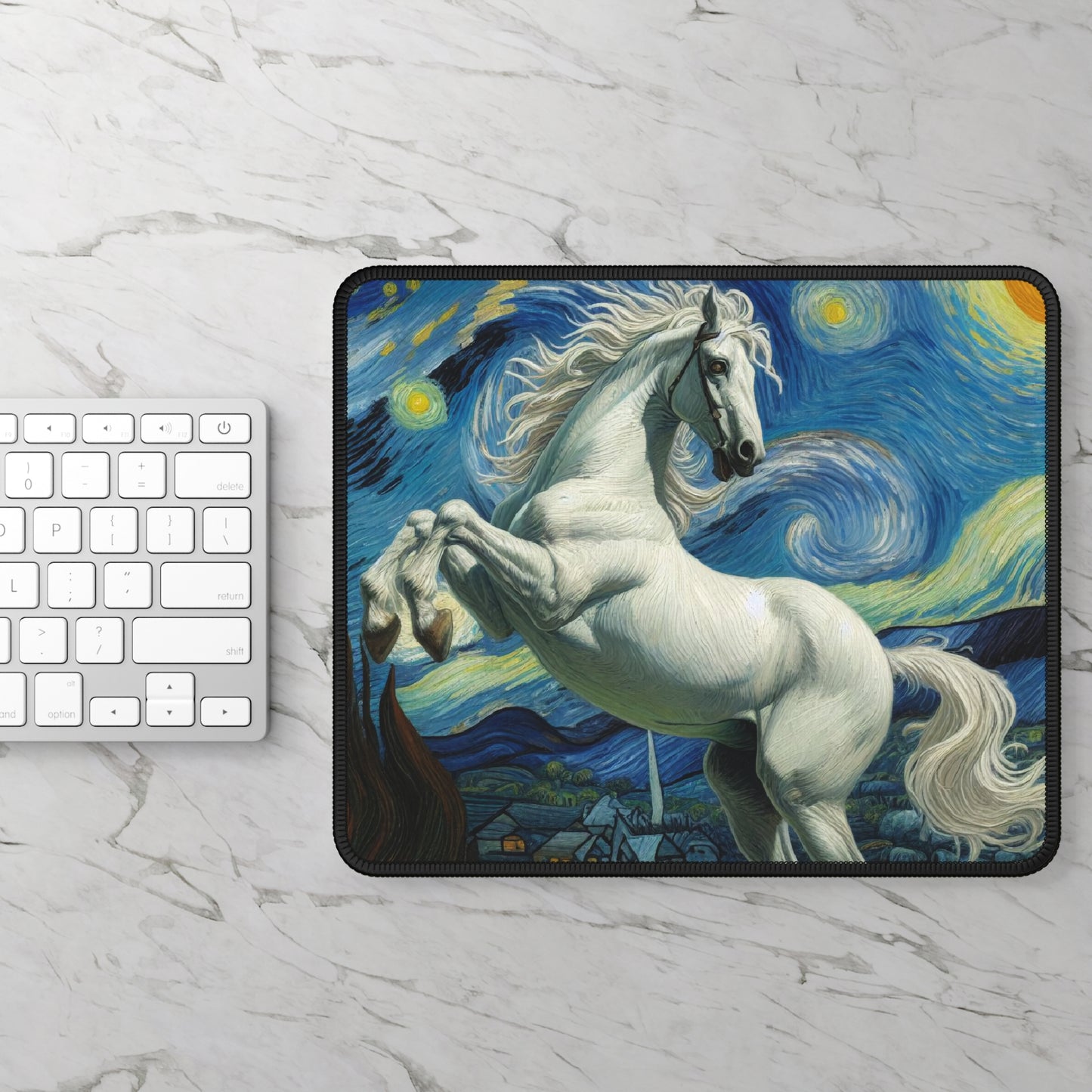 Majestic White Horse Night Sky Non-Slip Mouse Pad | Starry Night-Inspired Art | Enchanting Horse Lover Desk Mat Horse Gift Computer Mat