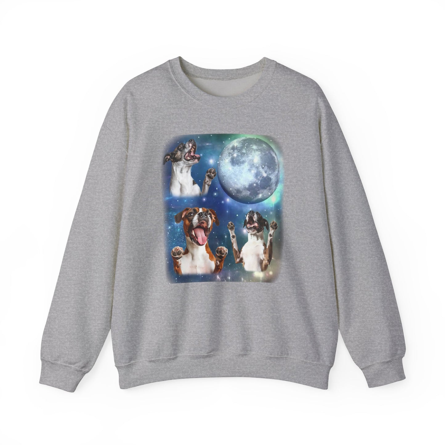 Boxer Howling at Moon Sweatshirt | Vintage Dog Lover Pullover Sweater | Funny Boxer Apparel Gift for Dog Lovers and Pet Enthusiasts