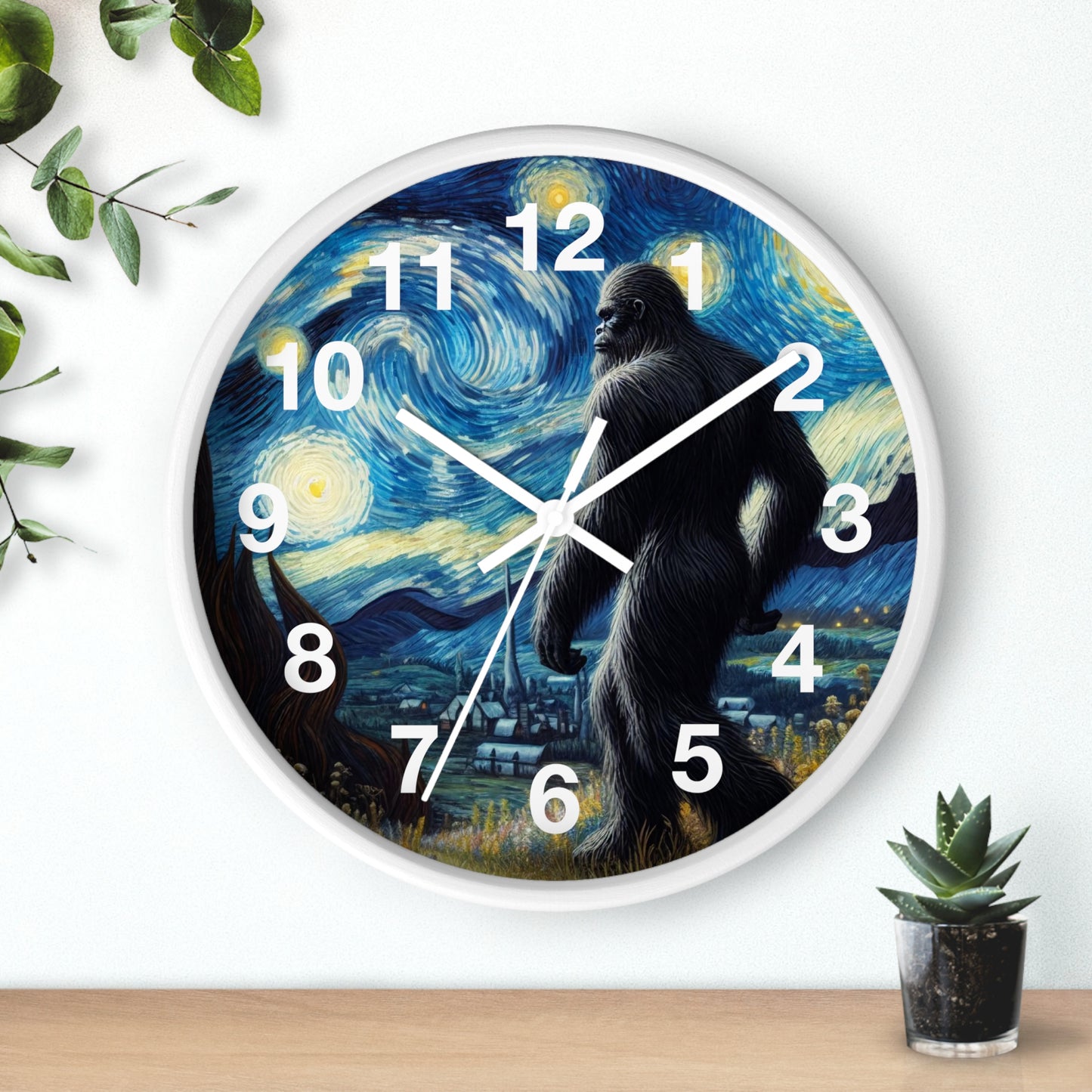 Bigfoot Night Sky Wall Clock | Battery Operated | Starry Night Inspired Art | Perfect Gift Bigfoot Lovers Humorous Sasquatch Wall Decor