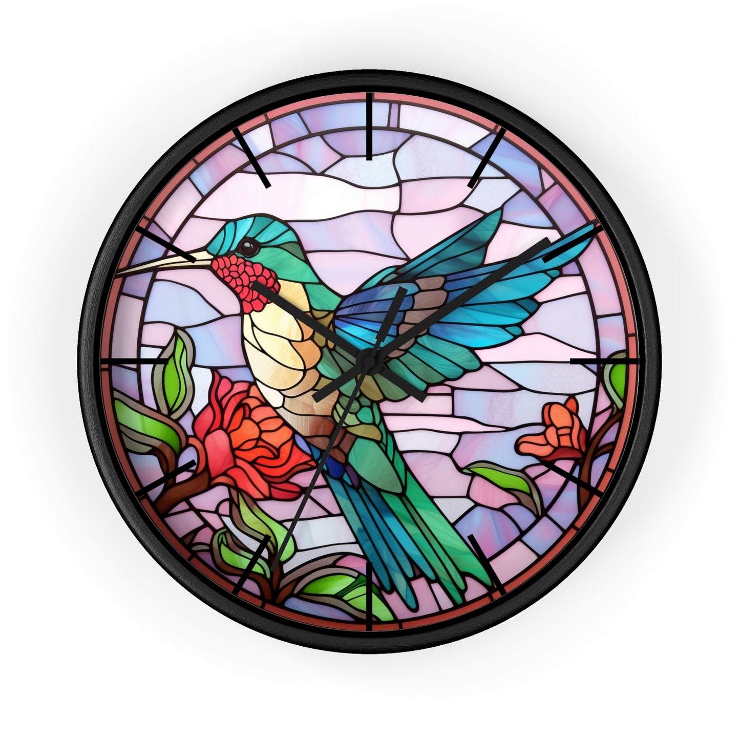 Stunning Hummingbird Stained Glass Wall Clock | Colorful Vibrant Bird Design | Battery Operated | Unique Home Decor | HummingBird Gift