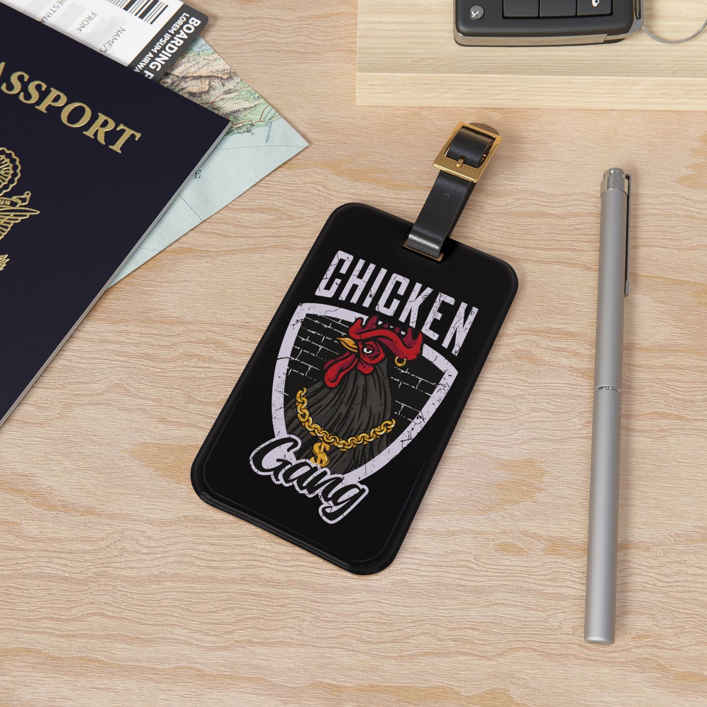Chicken Gang Luggage Tag Funny Chicken Travel ID Badge Gangster Chicken Suitcase Label Quirky Airline Accessory Gift Chicken Lover Travel ID