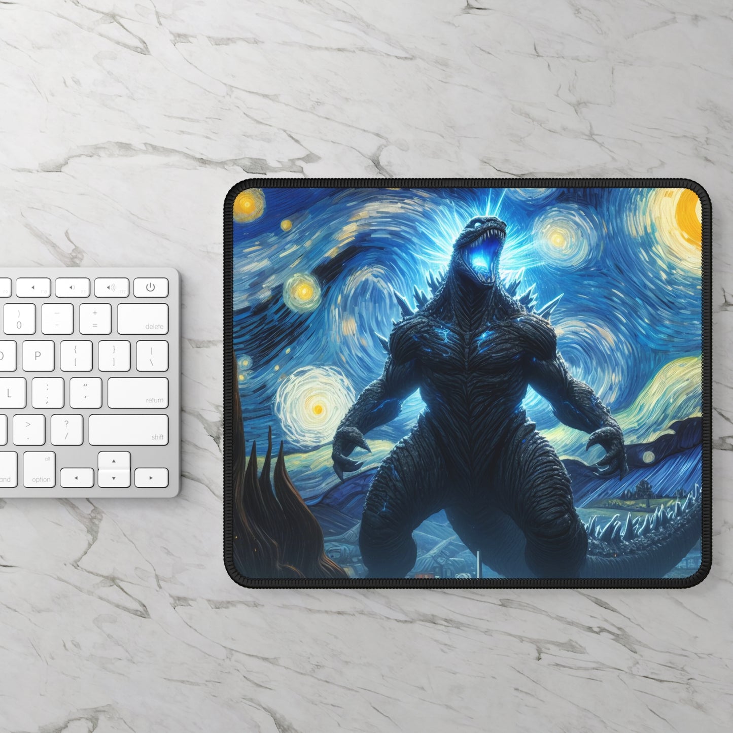 Giant Dinosaur Lizard Night Sky Non-Slip Mouse Pad | Kaiju-Inspired Starry Night Art | Epic Anime-Style Monster Mat for Dinosaur Kaiju Fans