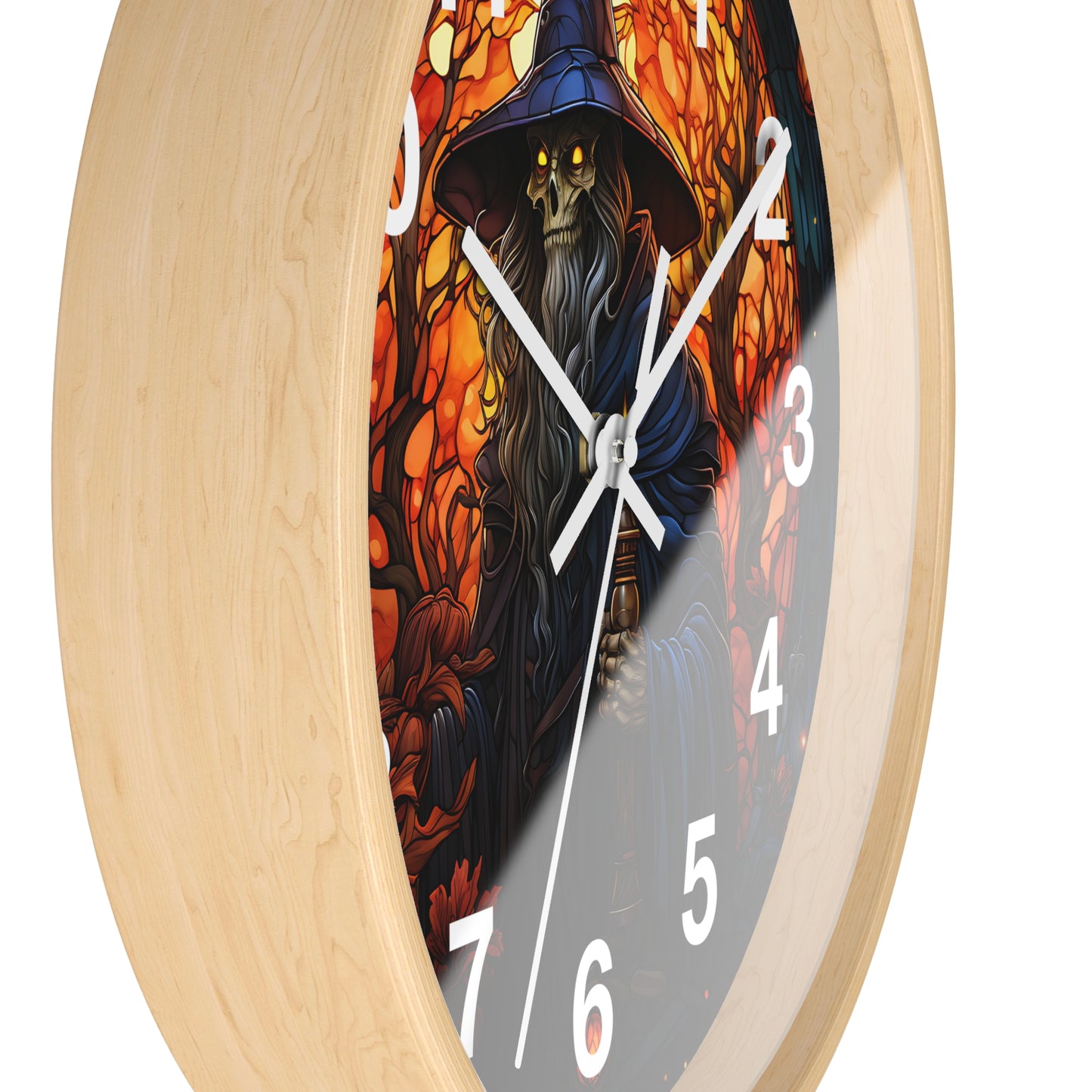 Scary Skeleton Wizard Stained Glass Wall Clock | Halloween Creepy Witch Vibe | Battery Operated | Unique Spooky Decor Halloween Lovers Gift