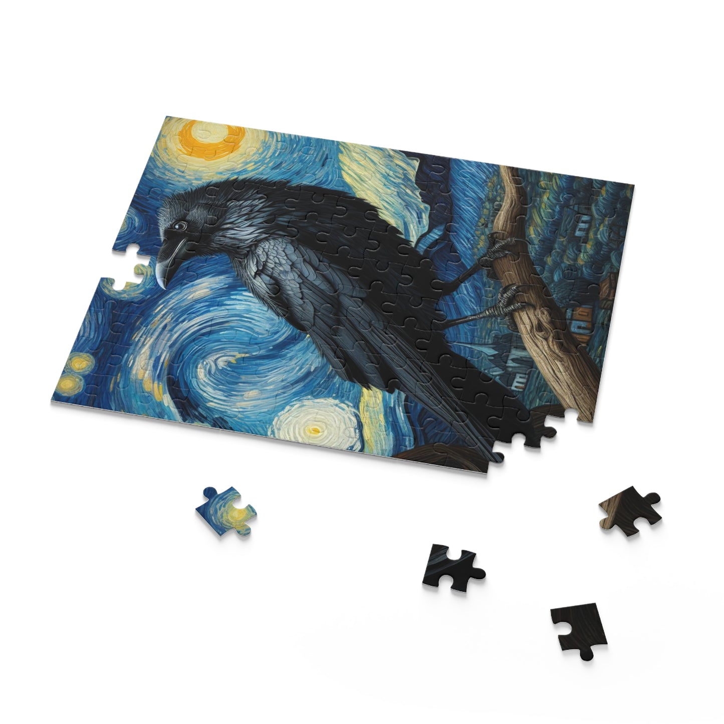 Black Raven Night Sky Jigsaw Puzzle 120-500 Pieces | Starry Night-Inspired Gothic Art & Mystical Design Perfect for Raven Lovers