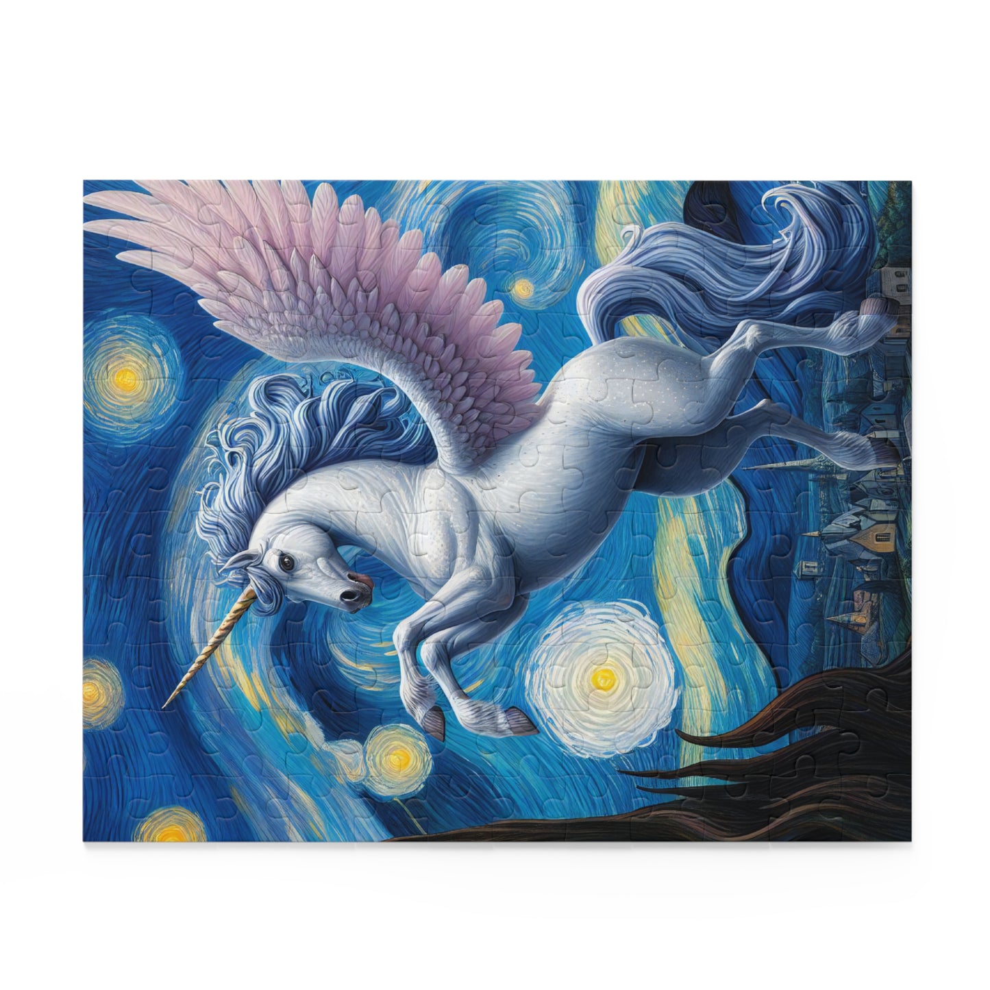 Magical White Unicorn Night Sky Jigsaw Puzzle 120-500 Pieces | Starry Night-Inspired Art & Enchanting Unicorn Design Perfect Fantasy Lovers