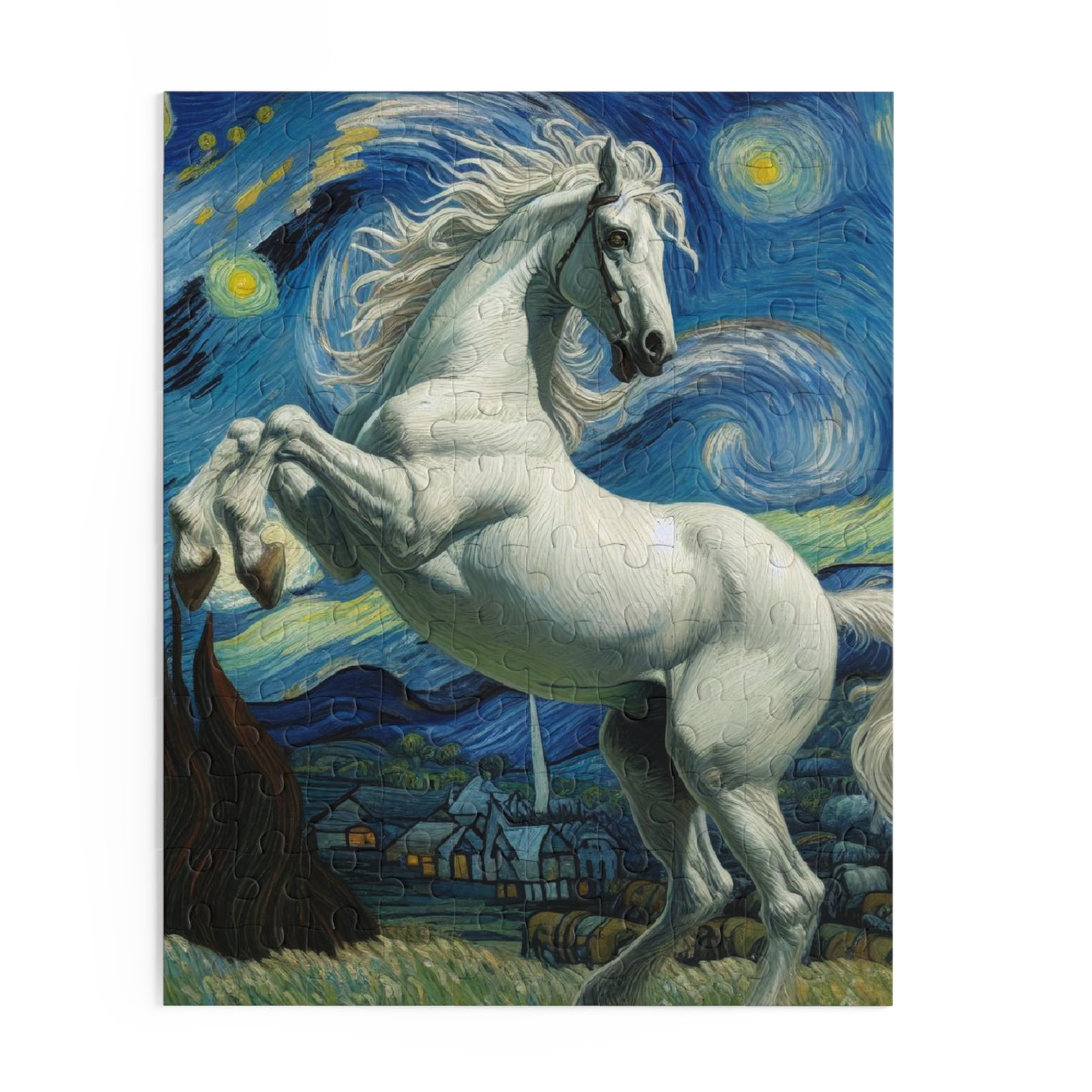 Majestic White Horse Night Sky Jigsaw Puzzle 120-500 Pieces | Starry Night-Inspired Art & Enchanting Horse Design Perfect for Horse Lovers
