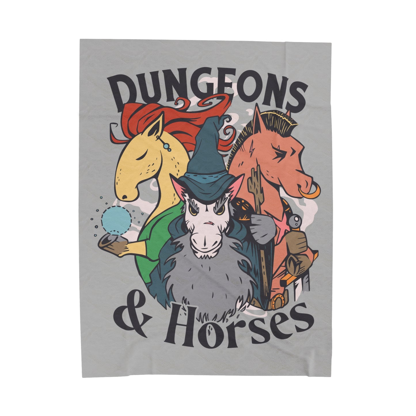 Dungeons and Horses Velveteen Plush Throw Blanket | Funny Horse Lover Gift | Nerdy Parody Blanket Fantasy Roleplaying Cozy Equestrian Decor
