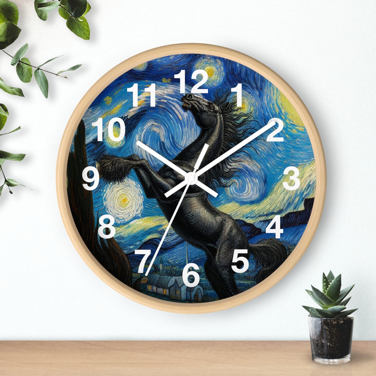 Majestic Black Horse Night Sky Wall Clock | Battery Operated | Starry Night-Inspired Art | Perfect Gift Equestrian Lovers Elegant Wall Decor