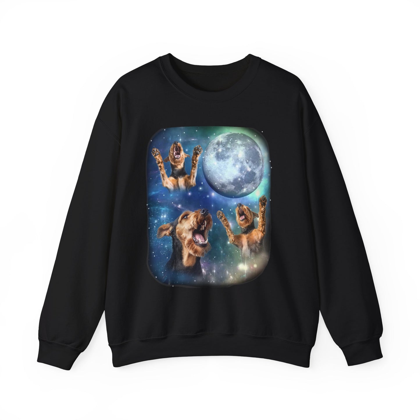 Airedale Terrier Howling at Moon Sweater | Vintage Dog Lover Pullover | Funny Airedale Apparel Sweatshirt Funny Dog Sweater Airedale Gift