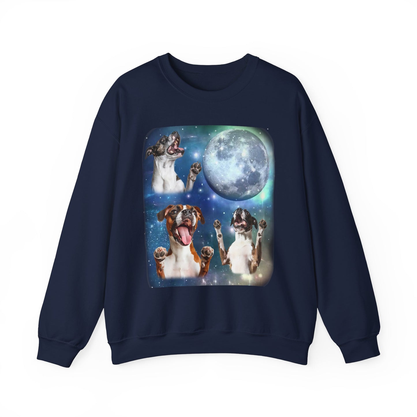 Boxer Howling at Moon Sweatshirt | Vintage Dog Lover Pullover Sweater | Funny Boxer Apparel Gift for Dog Lovers and Pet Enthusiasts