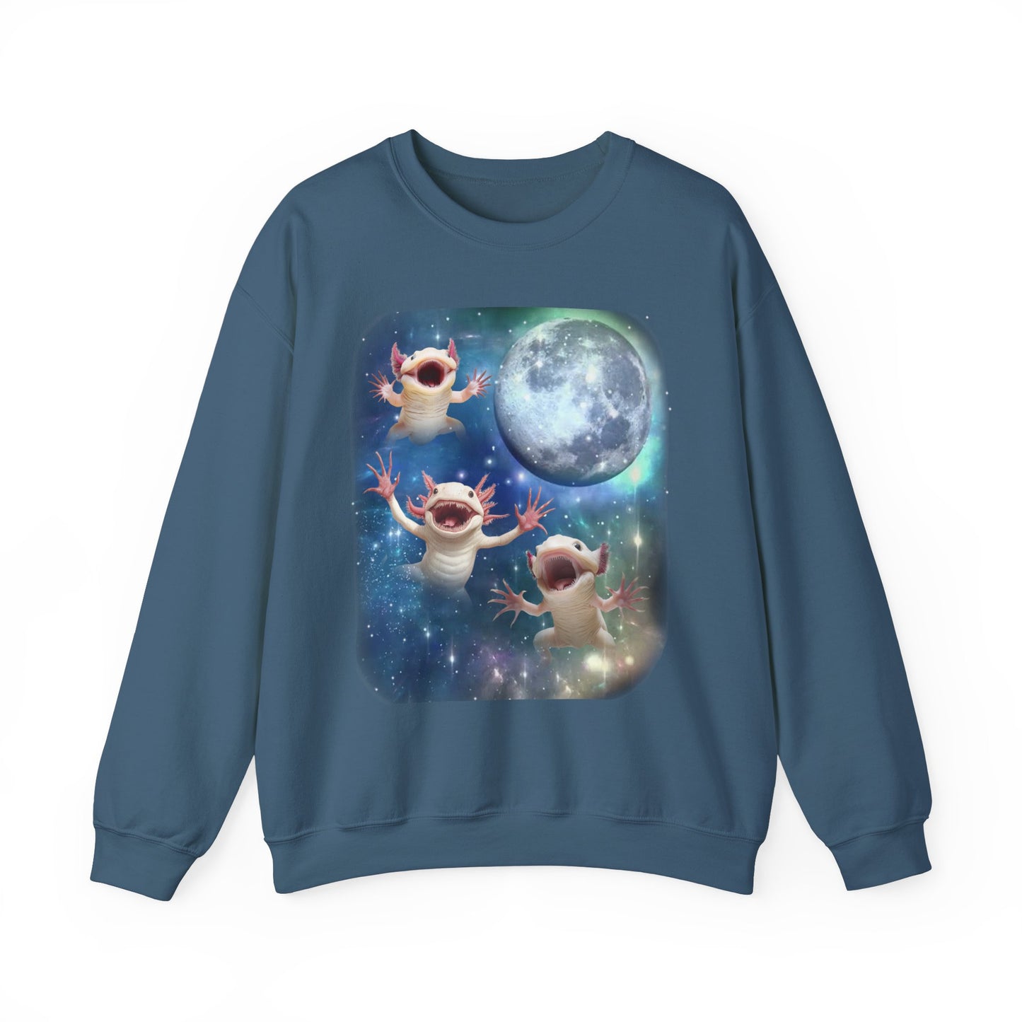 Axolotl Howling at Moon Sweatshirt | Vintage Aquatic Salamander Pullover Sweater | Funny Axolotl Apparel Gift for Animal Lovers Semi Aquatic