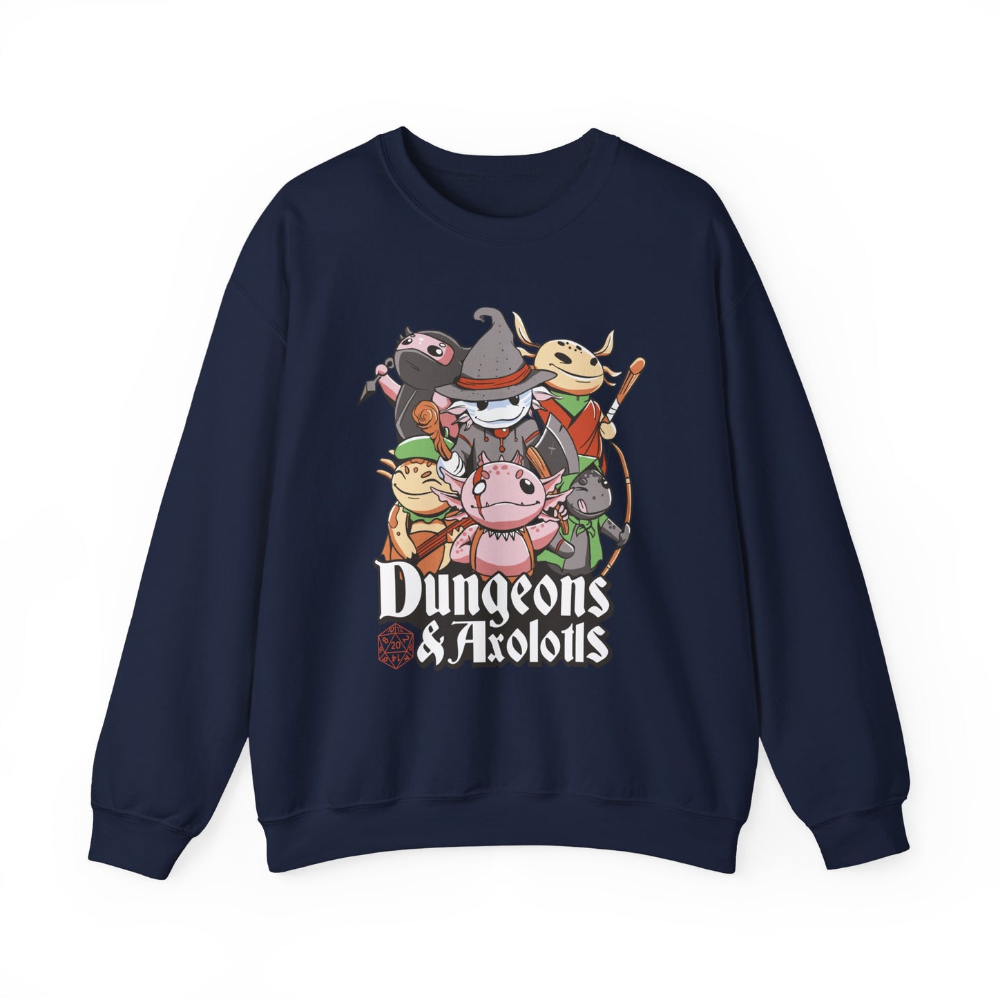 Dungeons and Axolotls Funny D&D Parody Sweatshirt | Nerdy Fantasy Game Sweater Axolotl Lovers Unique Winter Gift Cozy Fun Sweatshirt Gamers