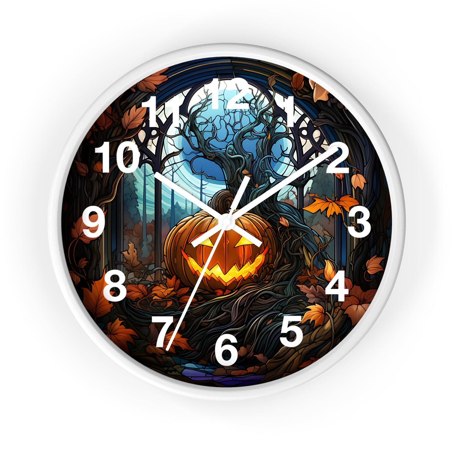 Stained Glass Halloween Pumpkin Wall Clock Battery Operated Festive Fall Decor Perfect Gift Halloween Enthusiasts Colorful Seasonal Accent
