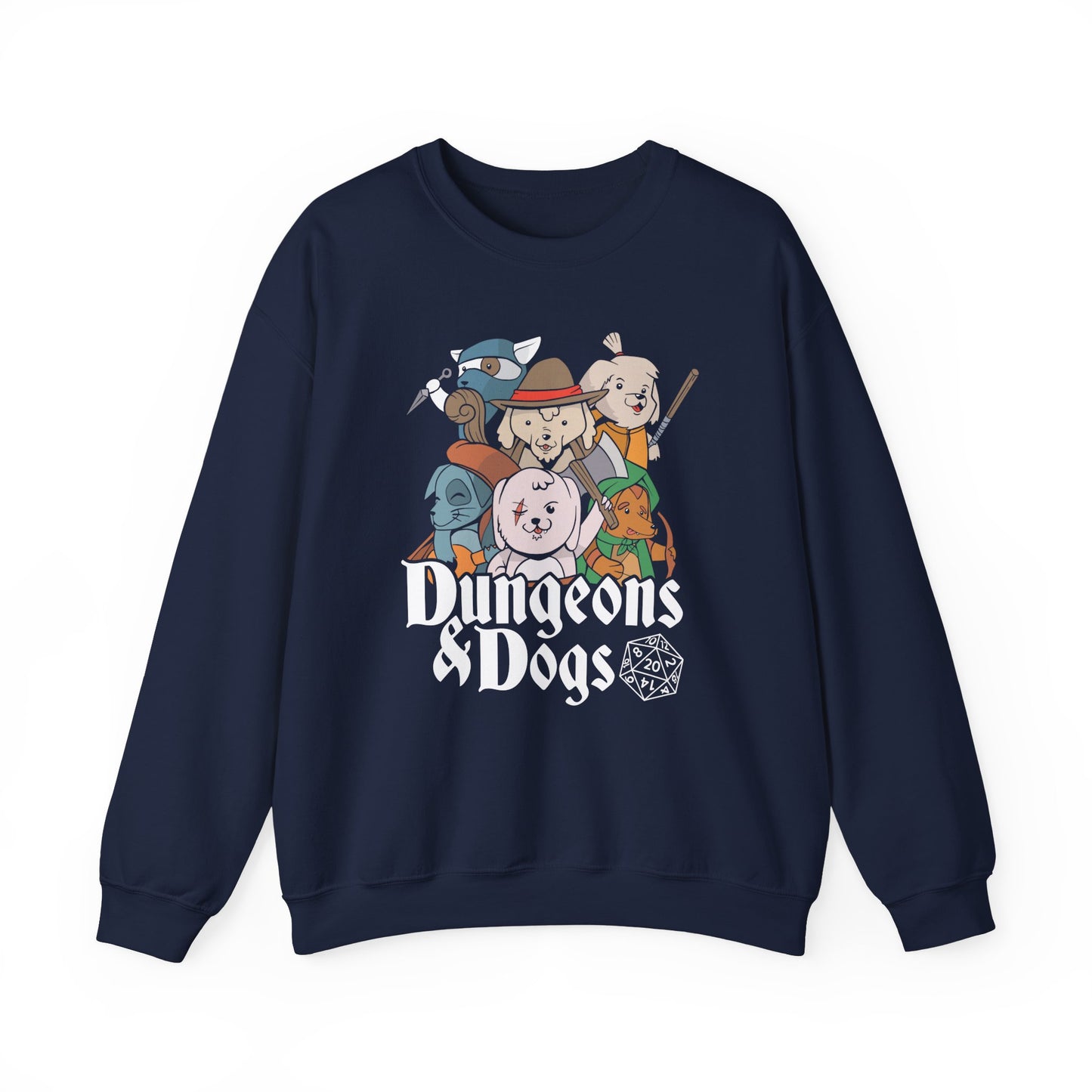 Dungeons and Doggos Funny D&D Parody Sweatshirt | Nerdy Fantasy Game Sweater for Dog Lovers Unique Winter Gift | Cozy Fun Sweatshirt Gamers