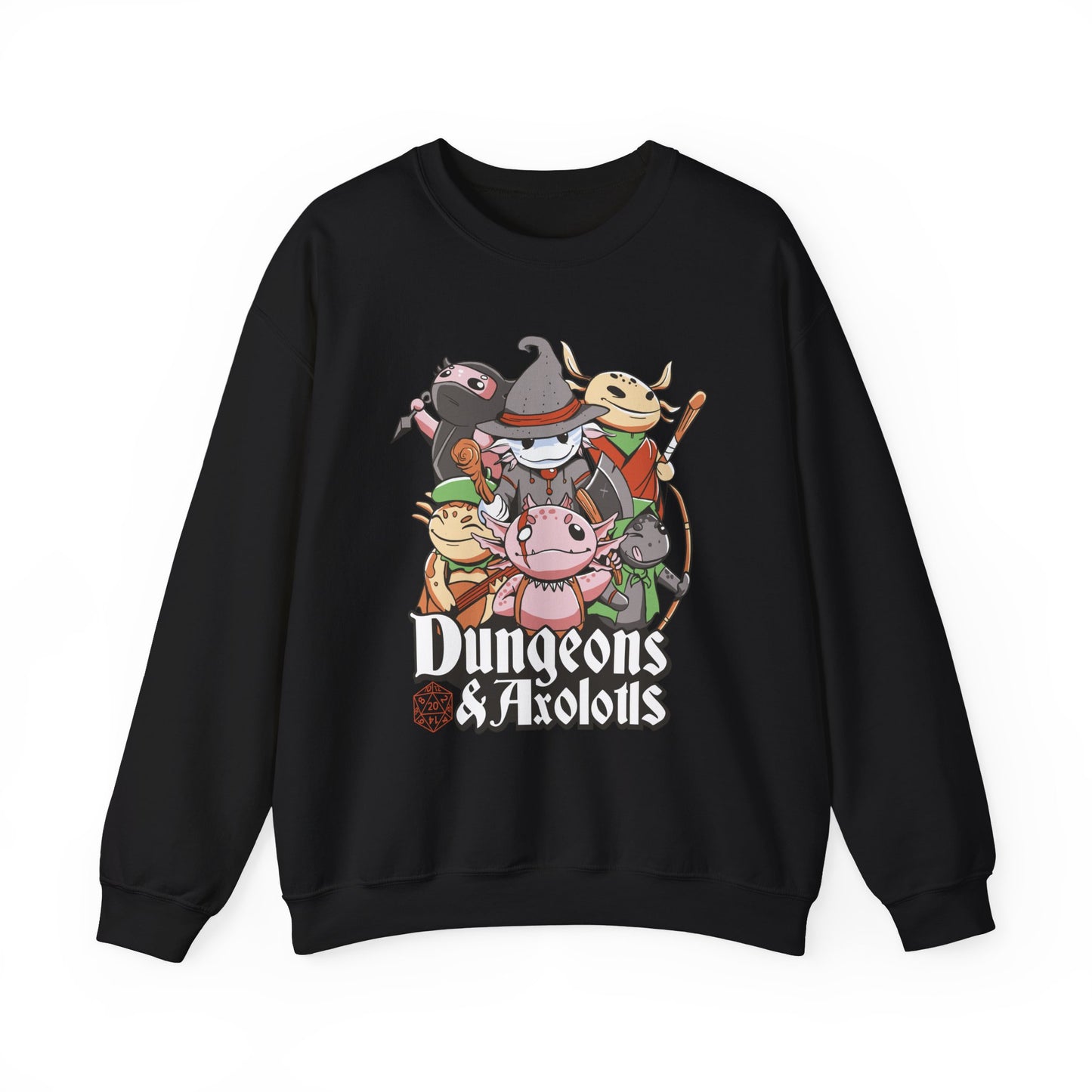 Dungeons and Axolotls Funny D&D Parody Sweatshirt | Nerdy Fantasy Game Sweater Axolotl Lovers Unique Winter Gift Cozy Fun Sweatshirt Gamers