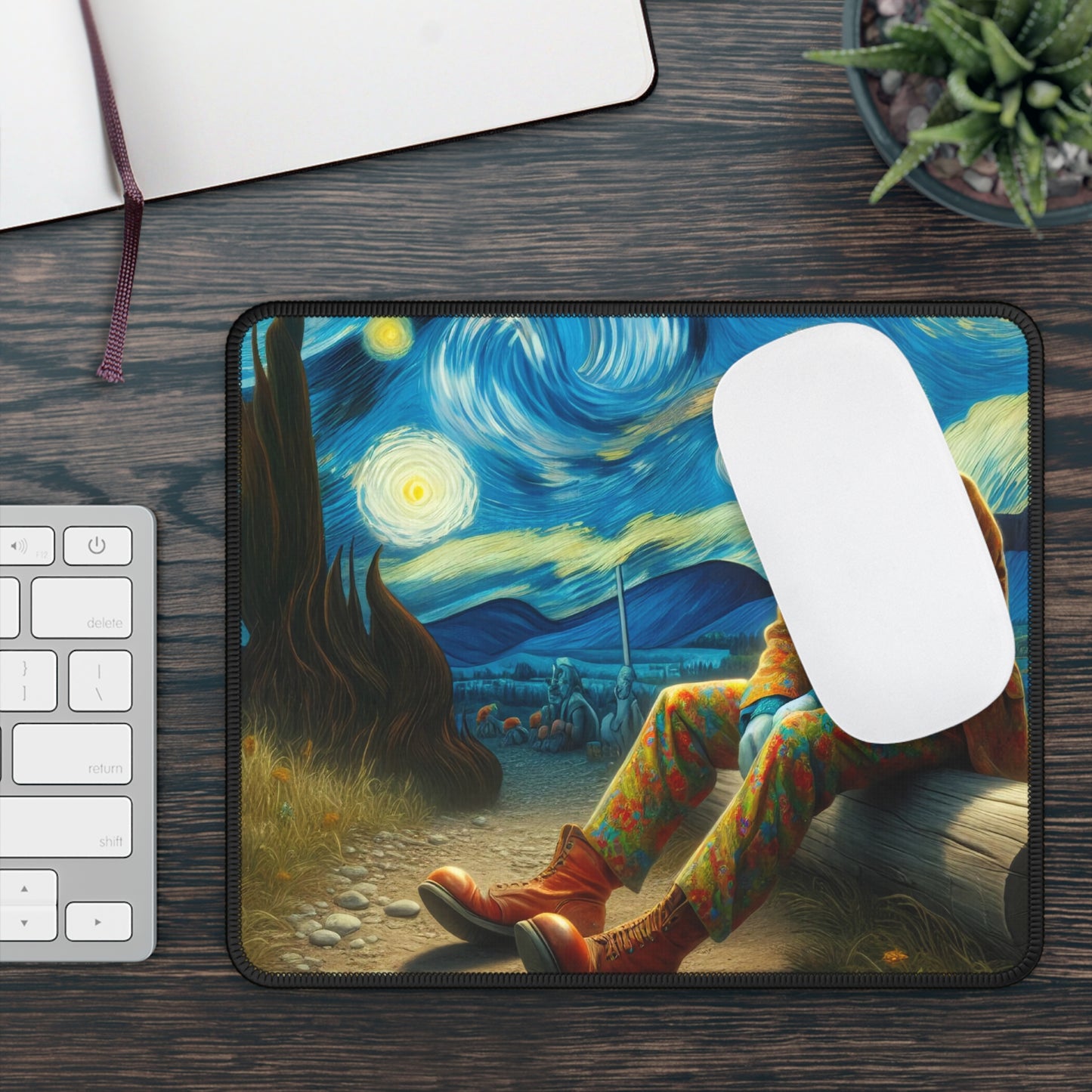 Sad Clown Night Sky Non-Slip Mouse Pad | Melancholic Art Inspired by Starry Night | Unique Clown Gift for Art Lovers Clown Lovers Desk Mat