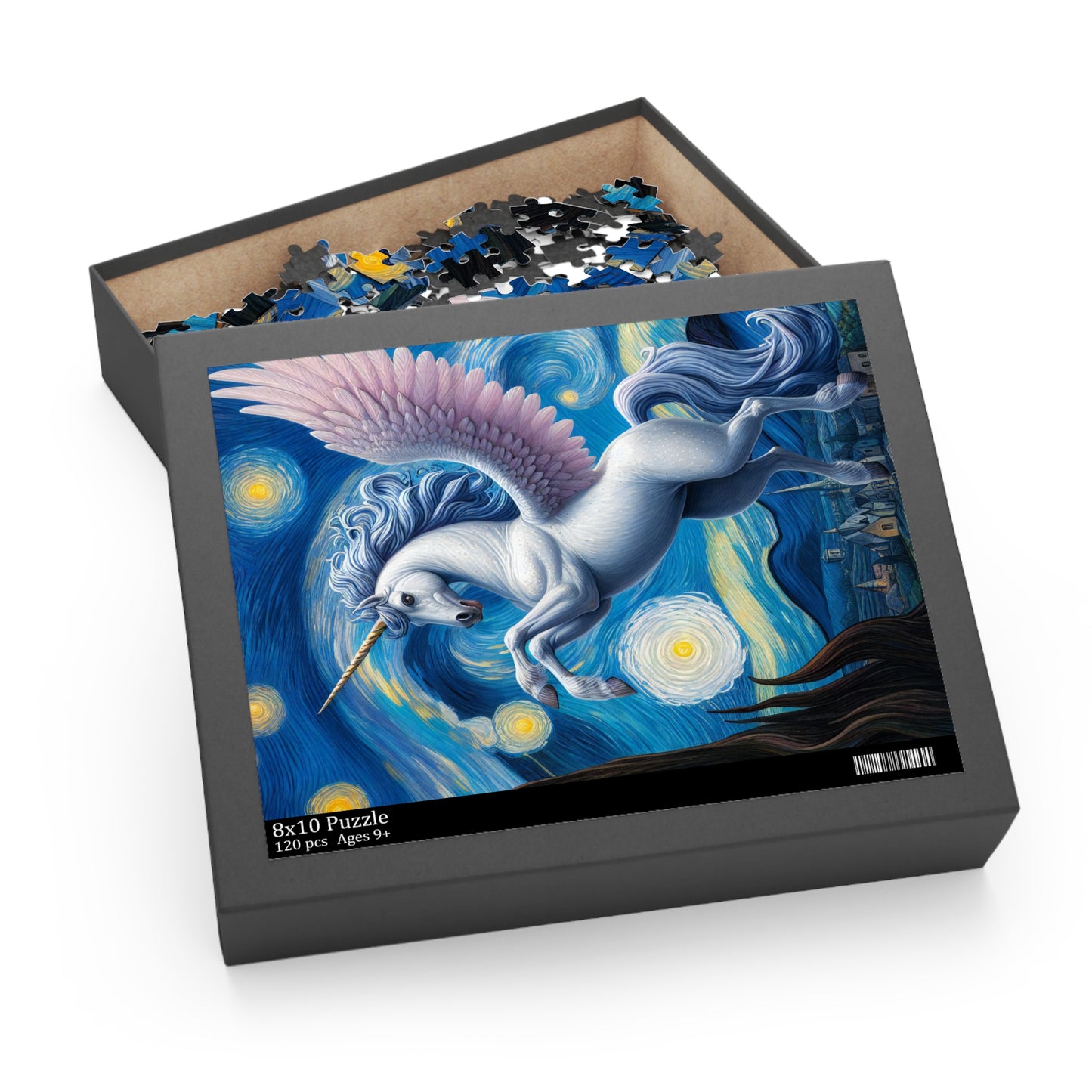 Magical White Unicorn Night Sky Jigsaw Puzzle 120-500 Pieces | Starry Night-Inspired Art & Enchanting Unicorn Design Perfect Fantasy Lovers