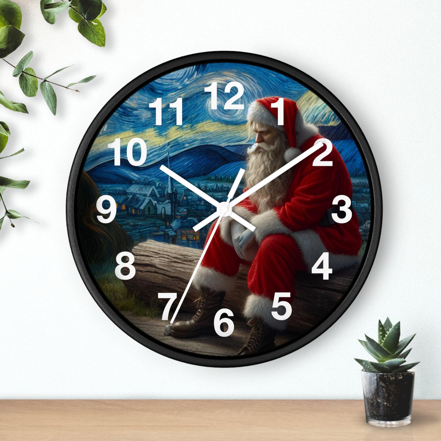 Santa Claus Night Sky Wall Clock | Battery Operated Starry Night-Inspired Holiday Art Perfect Christmas Gift Santa Lovers Festive Wall Decor