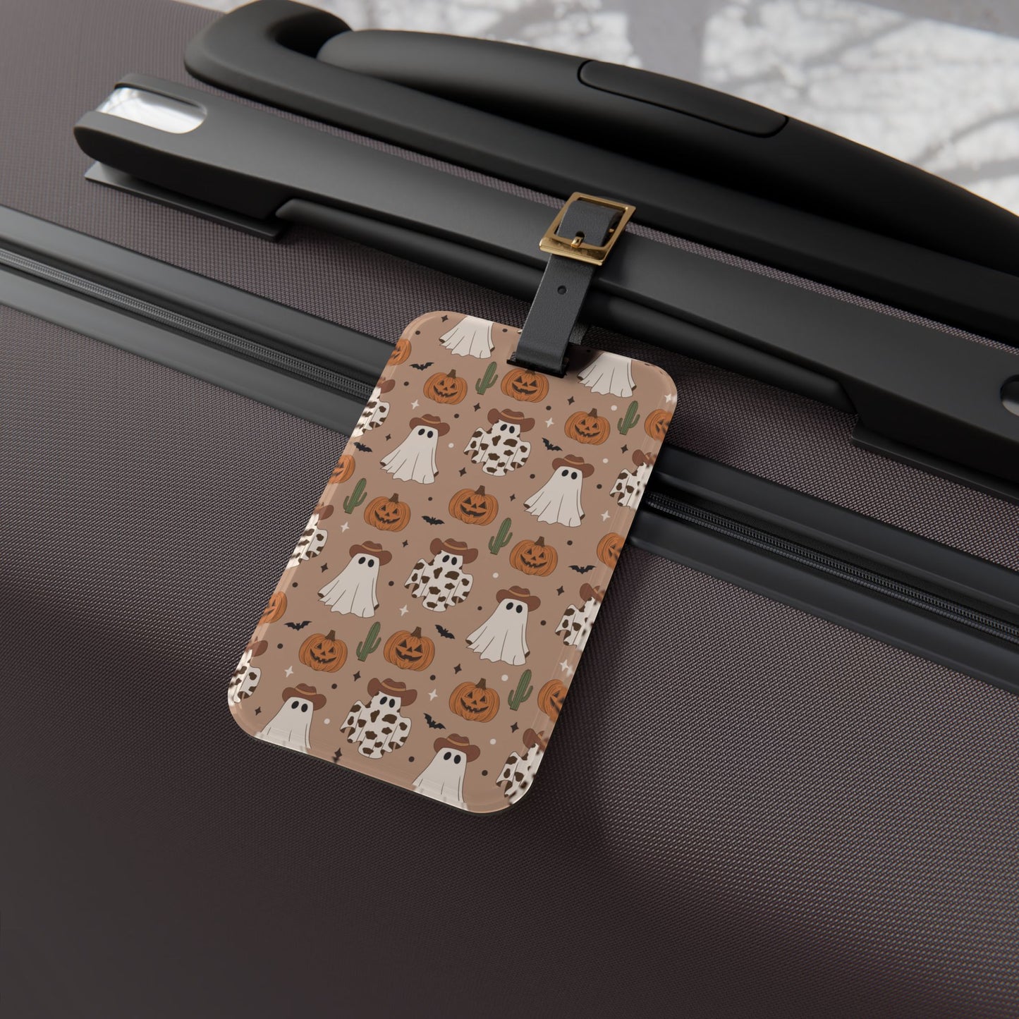 Cute Spooky Cowboy Ghost Luggage Tag - Fall Western Halloween Theme - Perfect Baggage ID for Fun Autumn Adventures