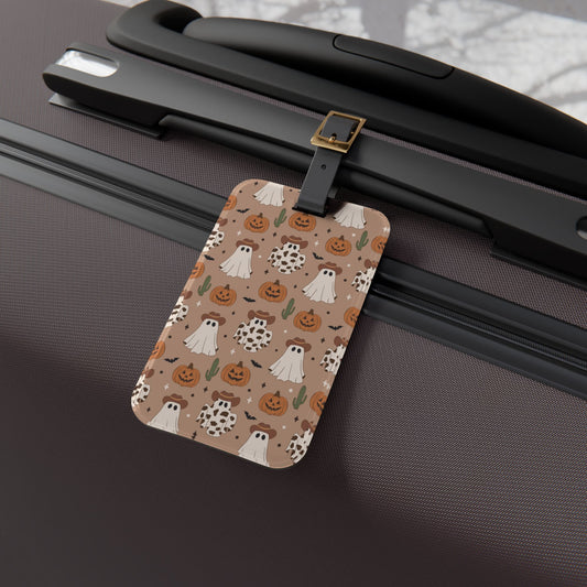 Cute Spooky Cowboy Ghost Luggage Tag - Fall Western Halloween Theme - Perfect Baggage ID for Fun Autumn Adventures