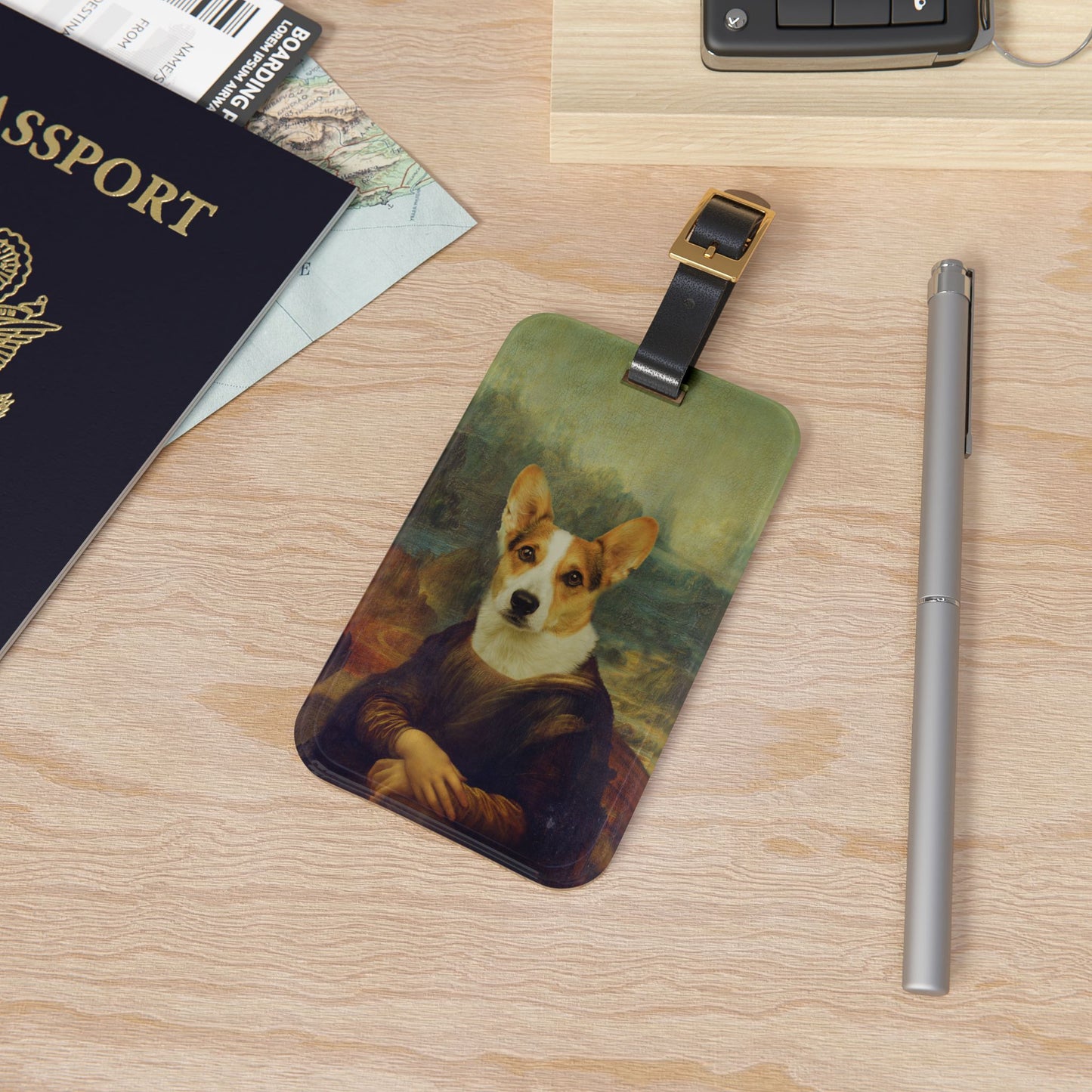 Funny Mona Lisa Style Dog Head Luggage Tag - Dog Lisa Painting Joke Baggage ID - Classic Art Humor for Dog Lovers