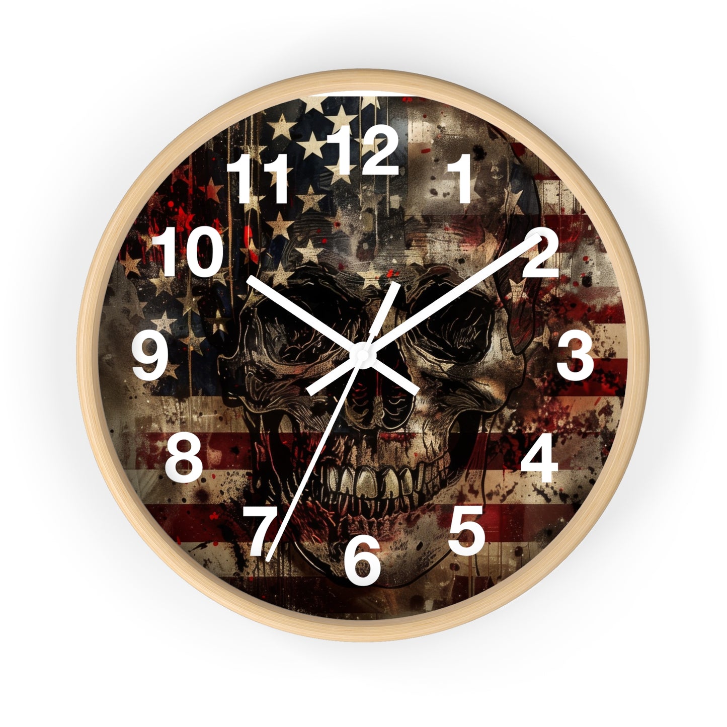 Skull with American Flag Wall Clock | Grunge Patriotic Art | Battery Operated | Bold USA Decor | Perfect Gift for Rebel Patriots