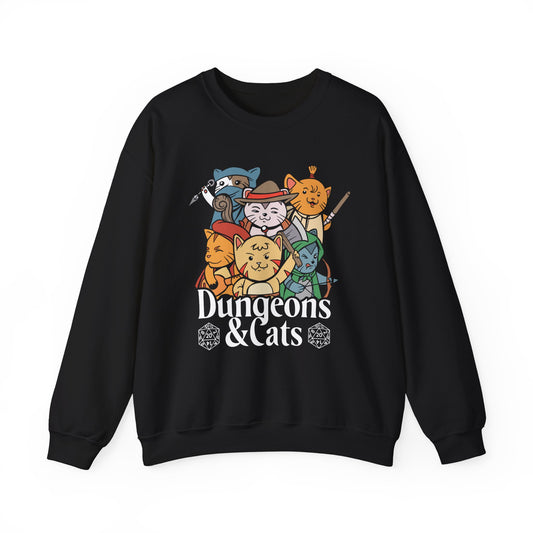 Dungeons and Cats Funny D&D Parody Sweatshirt | Nerdy Fantasy Game Sweater for Cat Lovers | Unique Winter Gift | Cozy Fun Sweatshirt Gamers