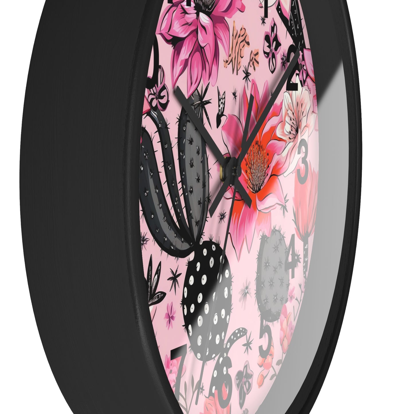 Charming Desert Cactus with Pink Blossoms Wall Clock | Battery Operated | Watercolor Boho Decor Perfect Gift Cactus Lovers Plant Enthusiasts