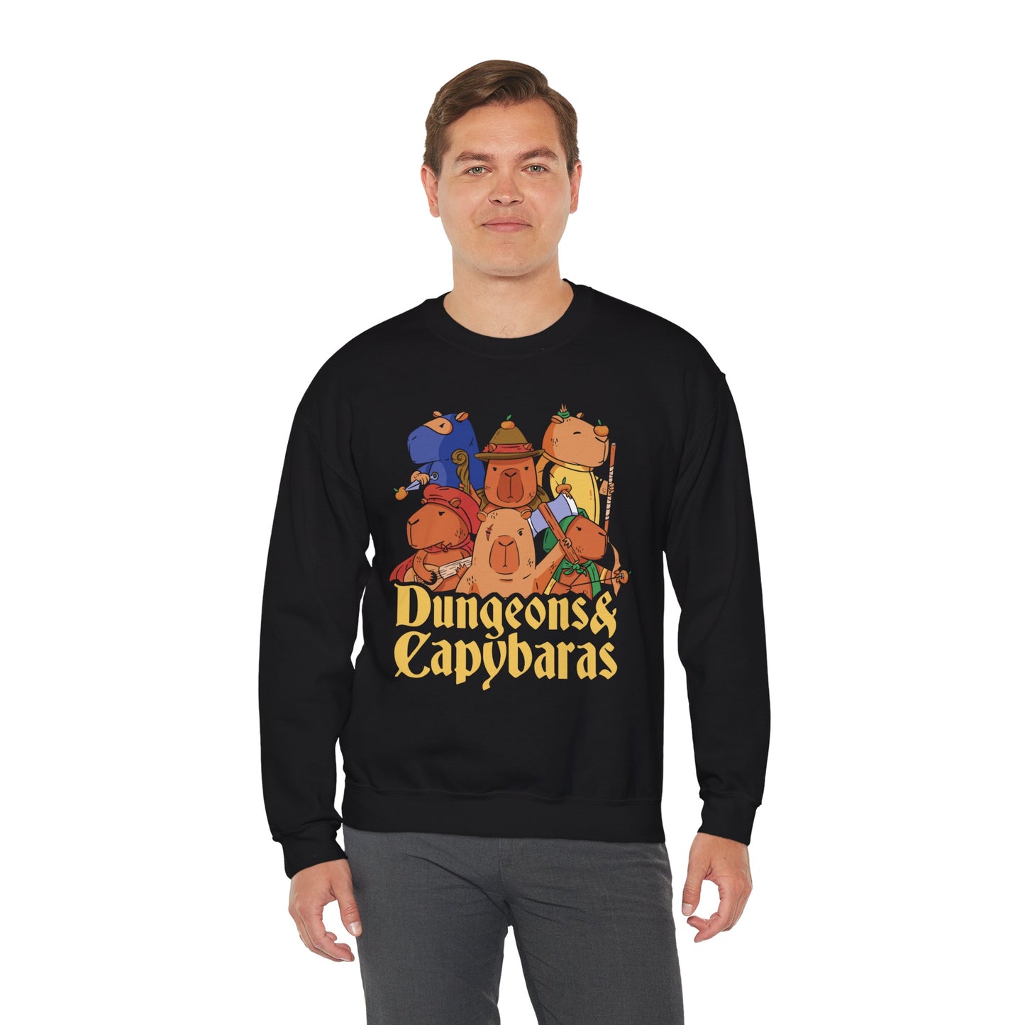 Dungeons and Capybaras Funny D&D Parody Sweatshirt | Nerdy Fantasy Game Sweater for Capybara Lovers Unique Winter Gift | Cozy Fun Sweatshirt
