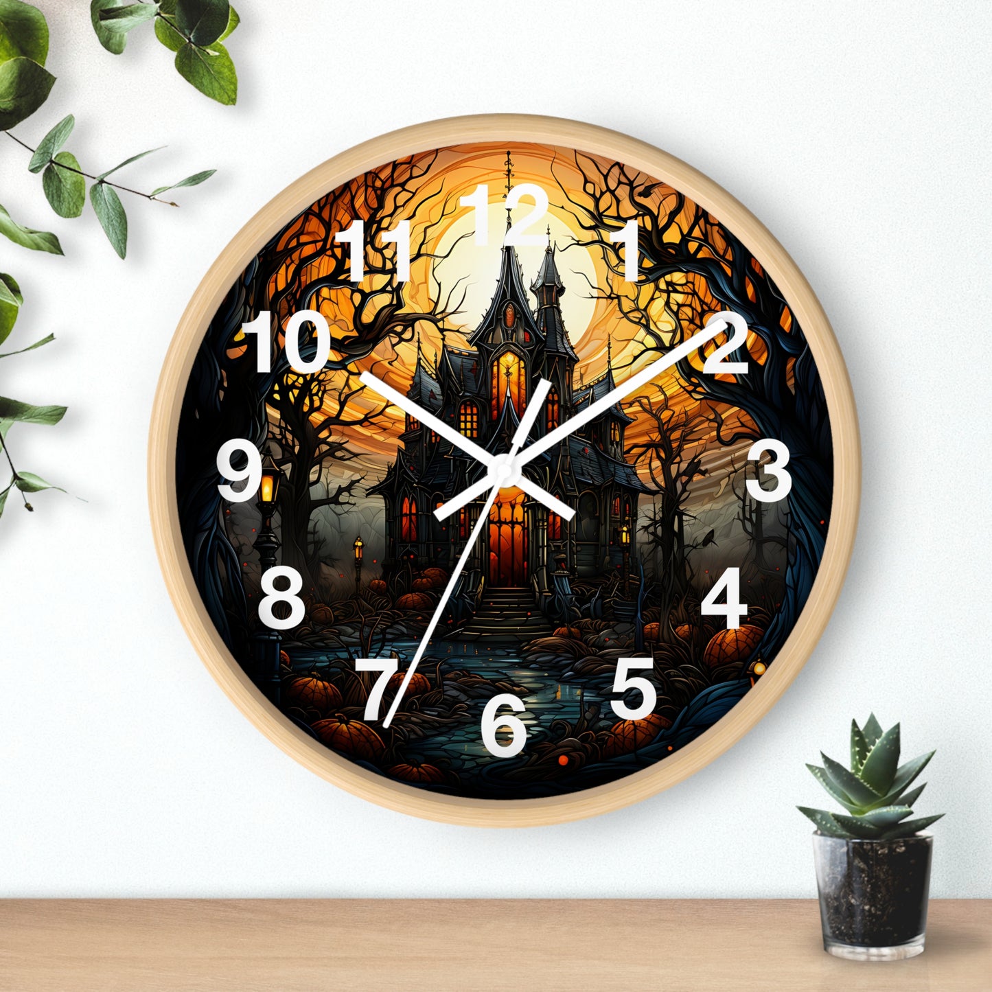Dark Creepy Stained Glass House Wall Clock | Witch Halloween Decor | Battery Operated | Unique Dark Aesthetic Accent | Halloween Lovers Gift