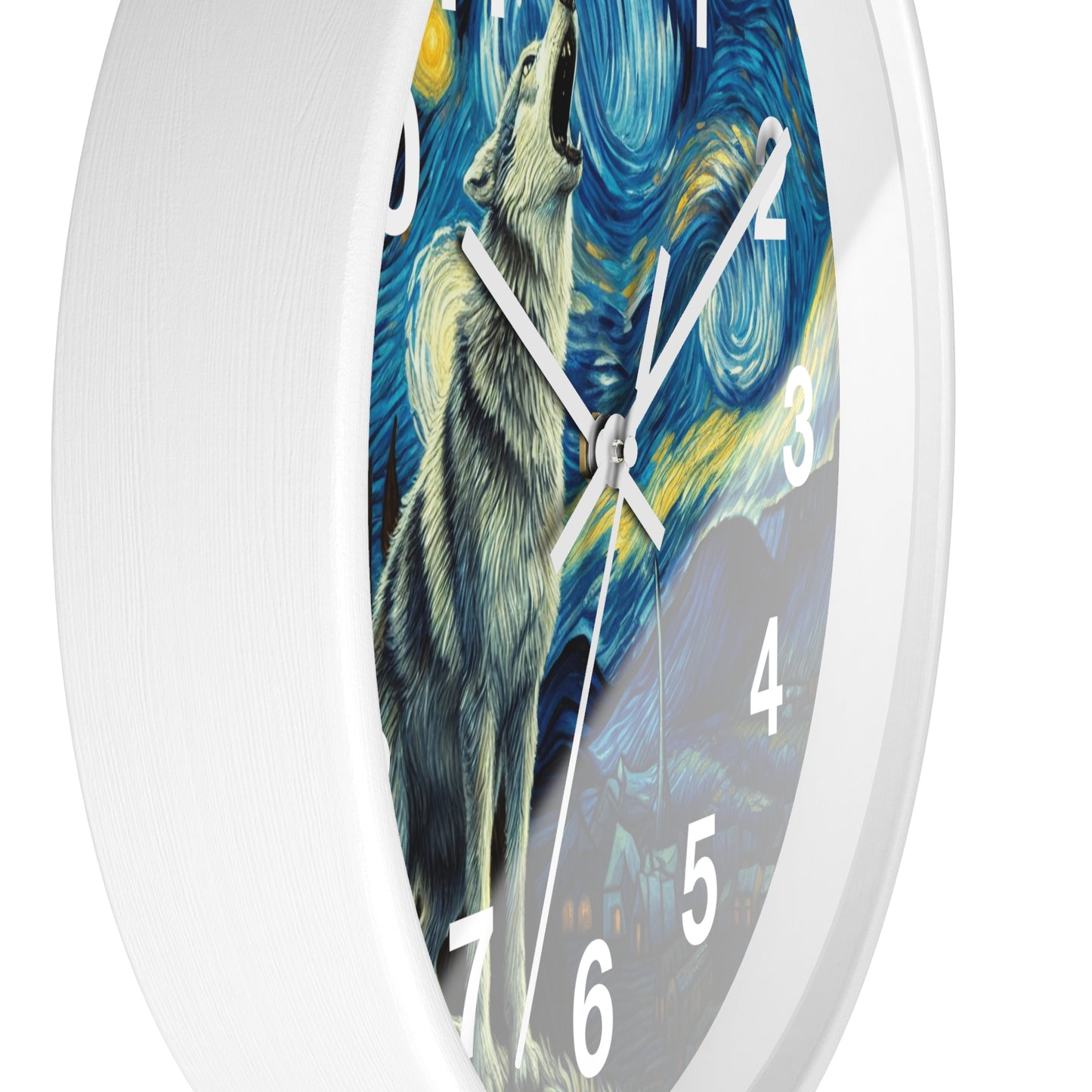 Lone Wolf Night Sky Wall Clock | Battery Operated | Starry Night-Inspired Art | Perfect Gift for Wolf and Nature Lovers Wall Decor Wolf Gift