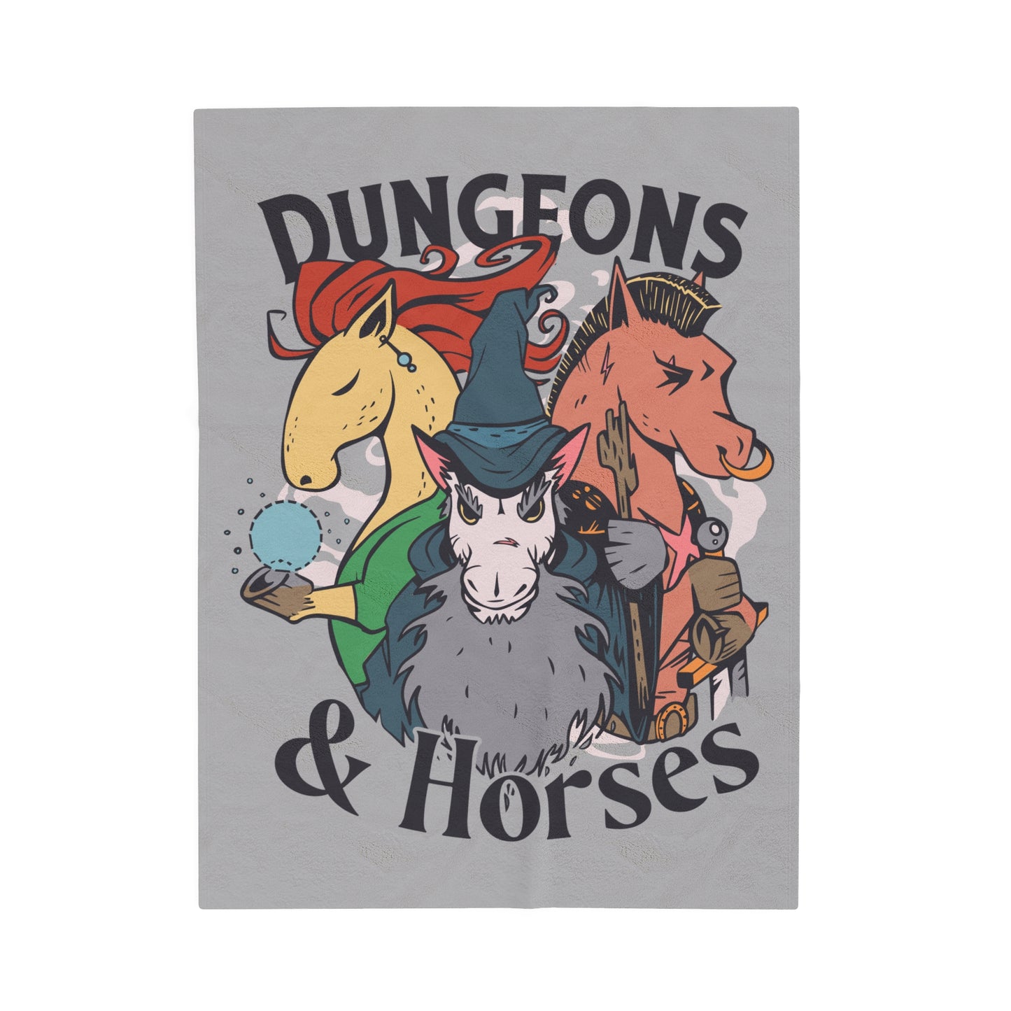 Dungeons and Horses Velveteen Plush Throw Blanket | Funny Horse Lover Gift | Nerdy Parody Blanket Fantasy Roleplaying Cozy Equestrian Decor