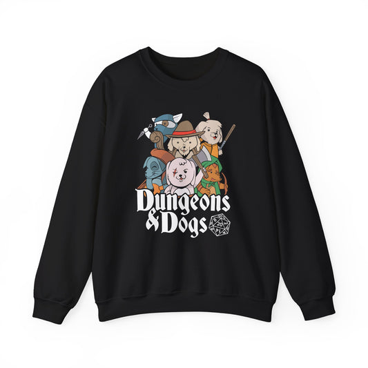 Dungeons and Doggos Funny D&D Parody Sweatshirt | Nerdy Fantasy Game Sweater for Dog Lovers Unique Winter Gift | Cozy Fun Sweatshirt Gamers