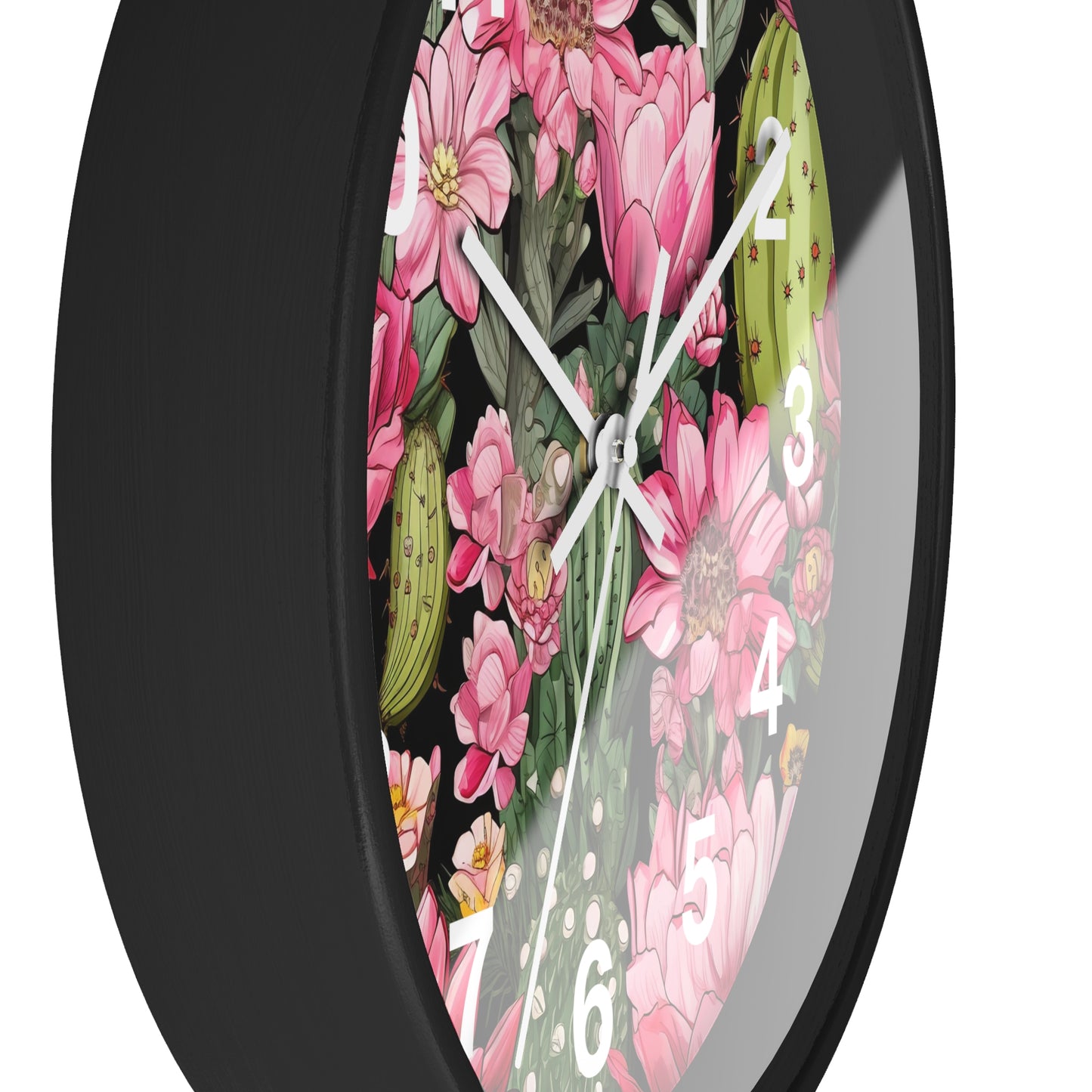 Vibrant Desert Cactus with Pink Flowers Wall Clock Battery Operated Watercolor Style Boho Decor Great Gift Cactus Lovers Nature Enthusiasts
