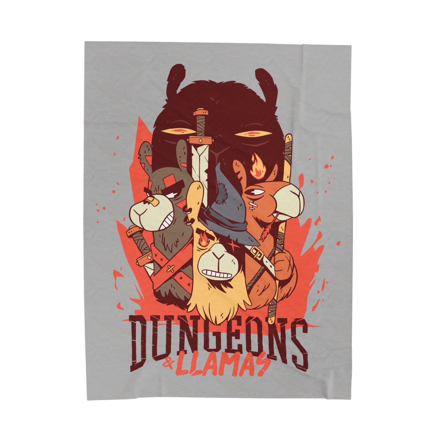 Dungeons and Llamas Velveteen Plush Throw Blanket | Funny Llama Lover Gift | Nerdy Parody Blanket | Fantasy Roleplaying Cozy Alpaca Decor